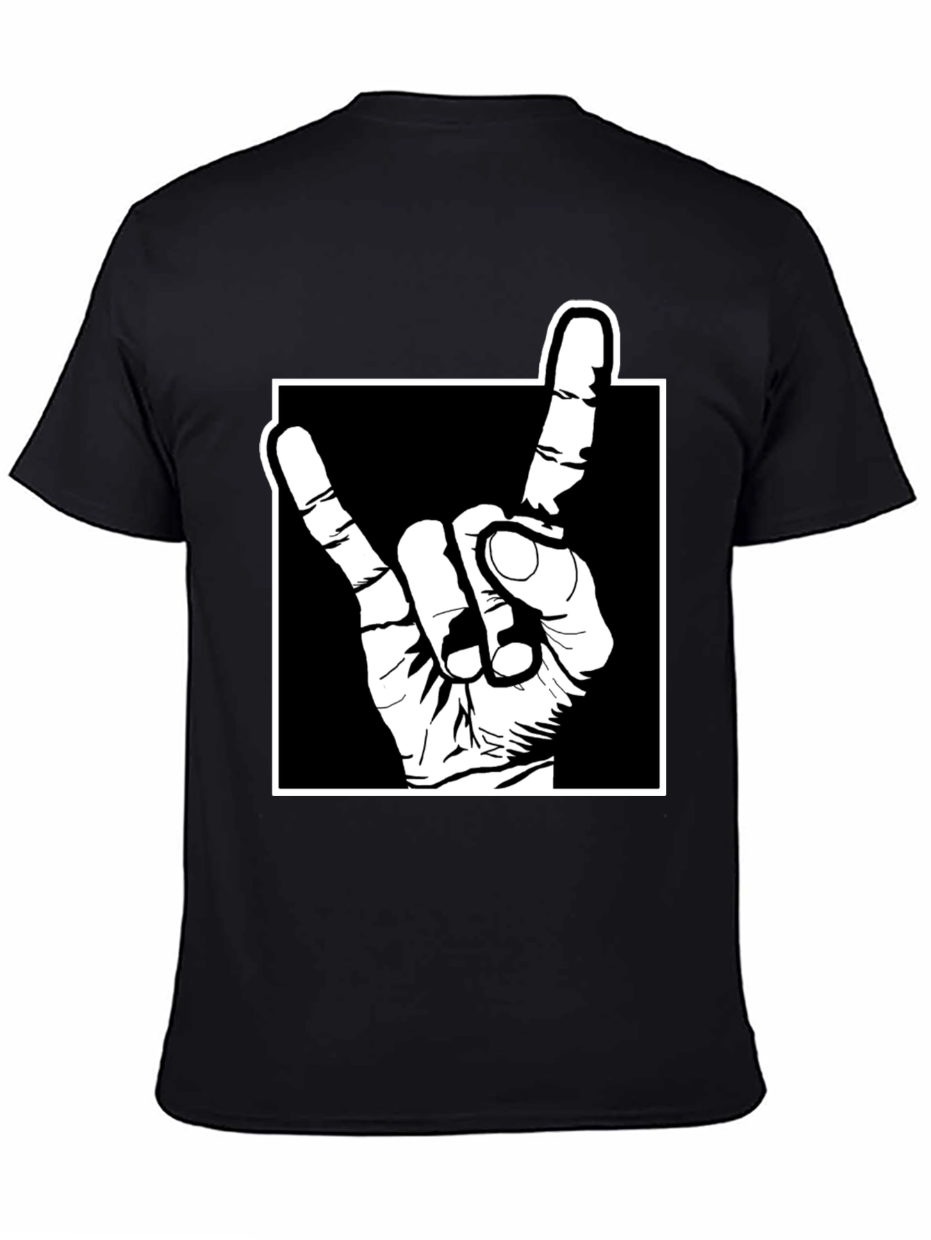 Rock On Hand Gesture Graphic Tee - Black