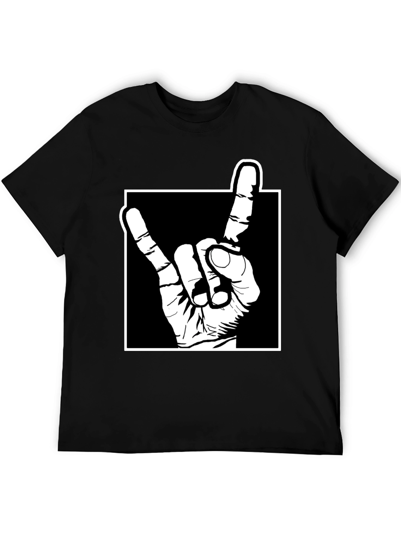 Rock On Hand Gesture Graphic Tee - Black
