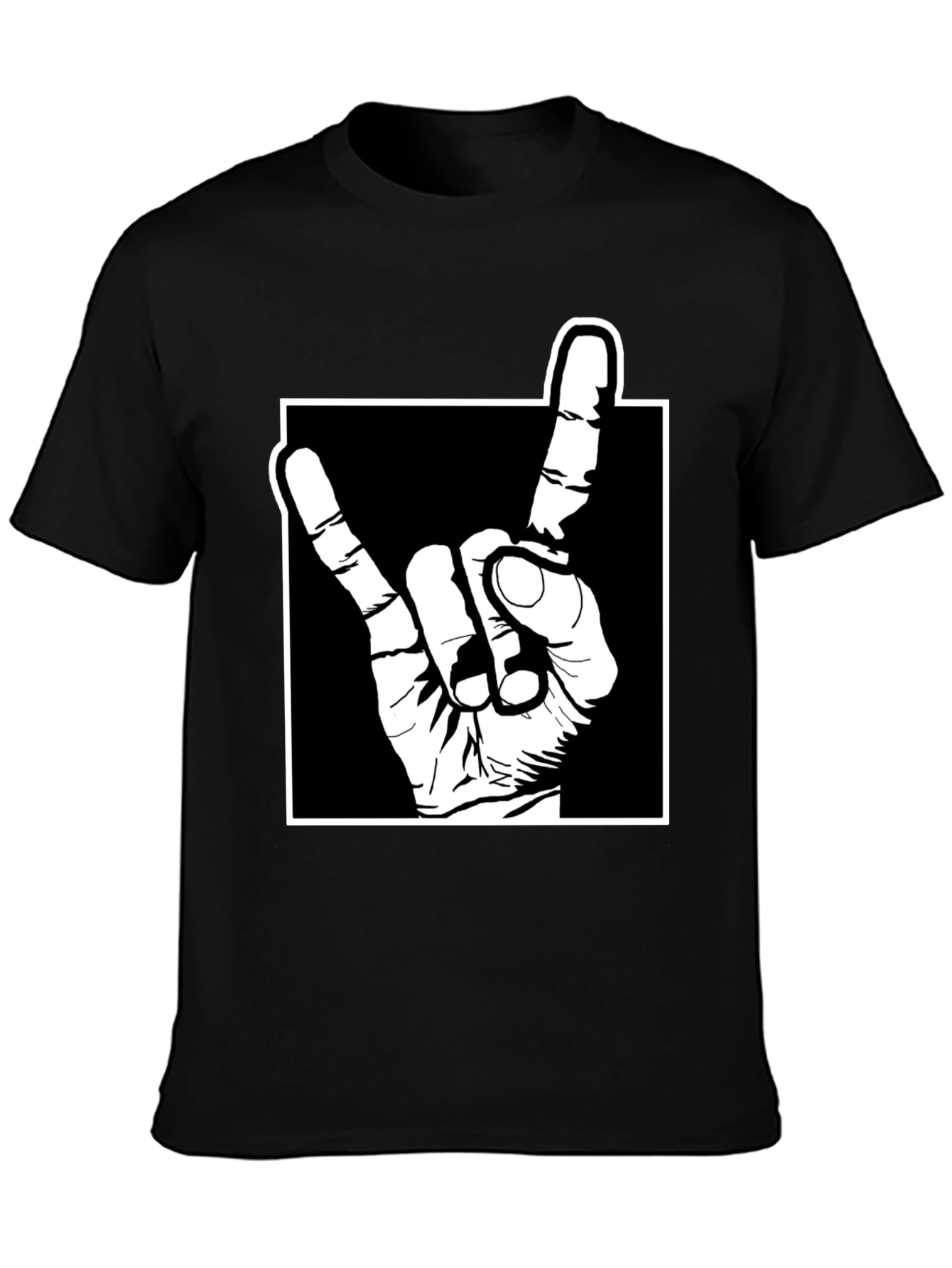 Rock On Hand Gesture Graphic Tee - Black