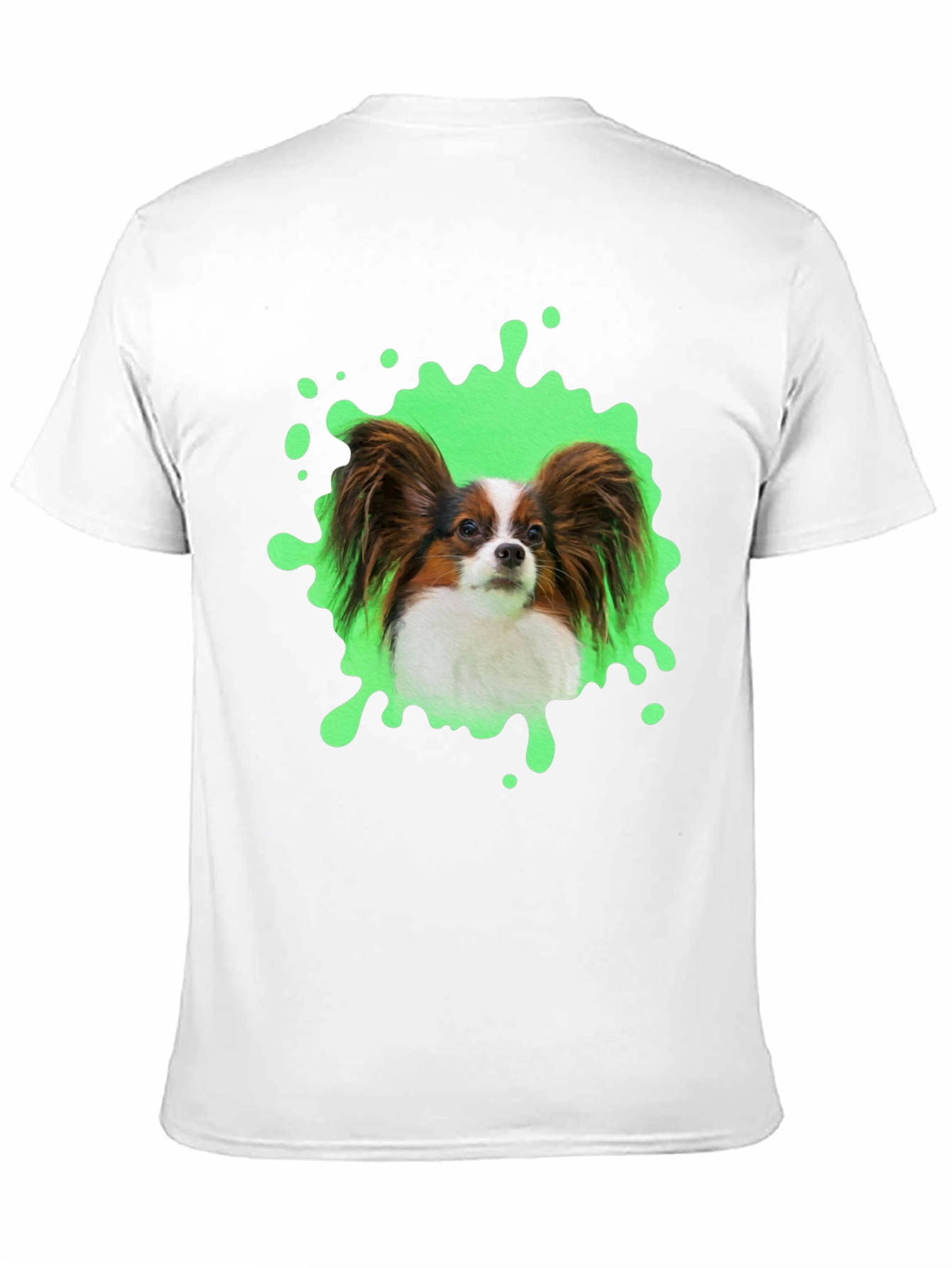 Papillon Dog T-Shirt: Funky Green Splatter Design
