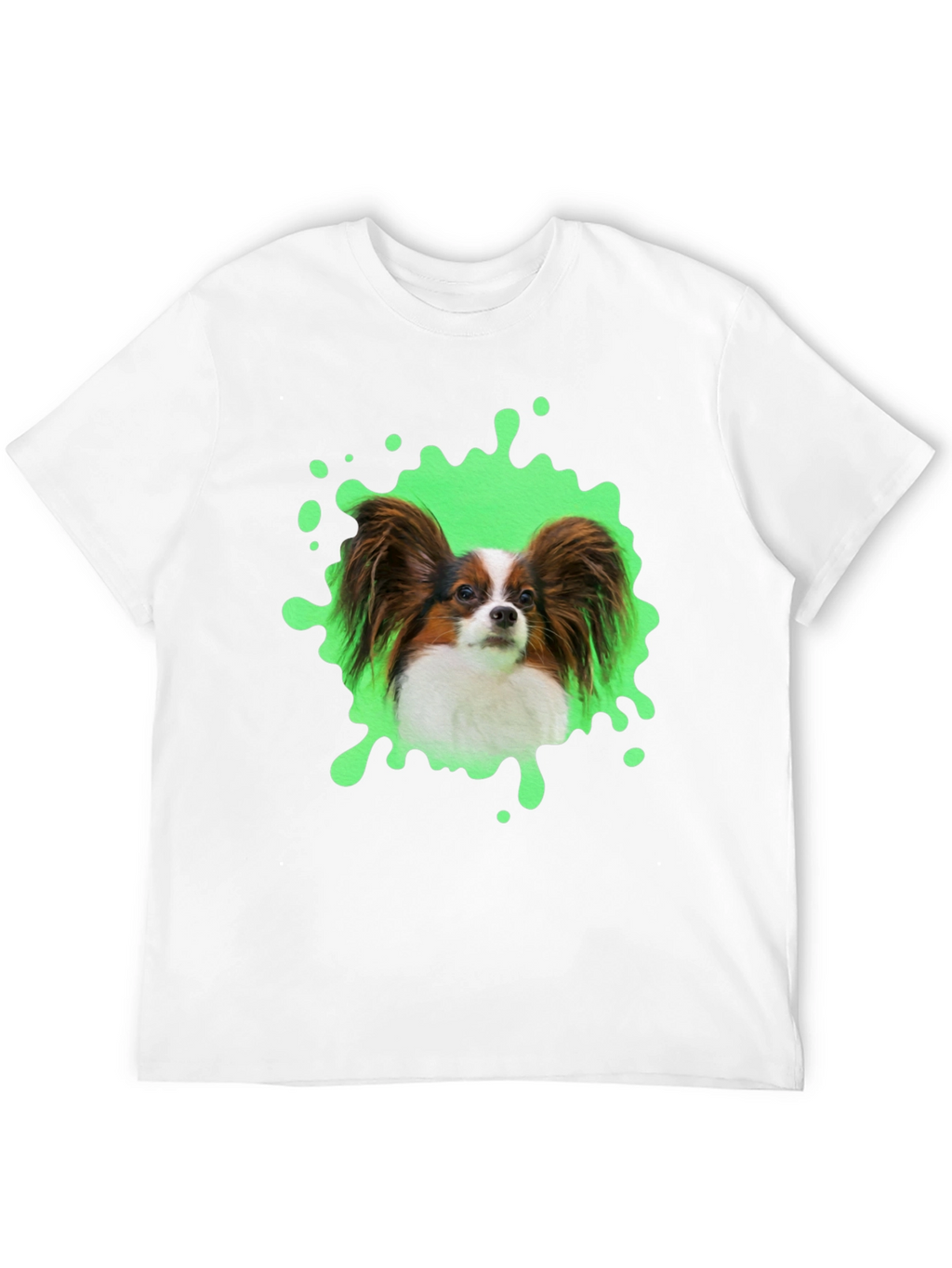 Papillon Dog T-Shirt: Funky Green Splatter Design