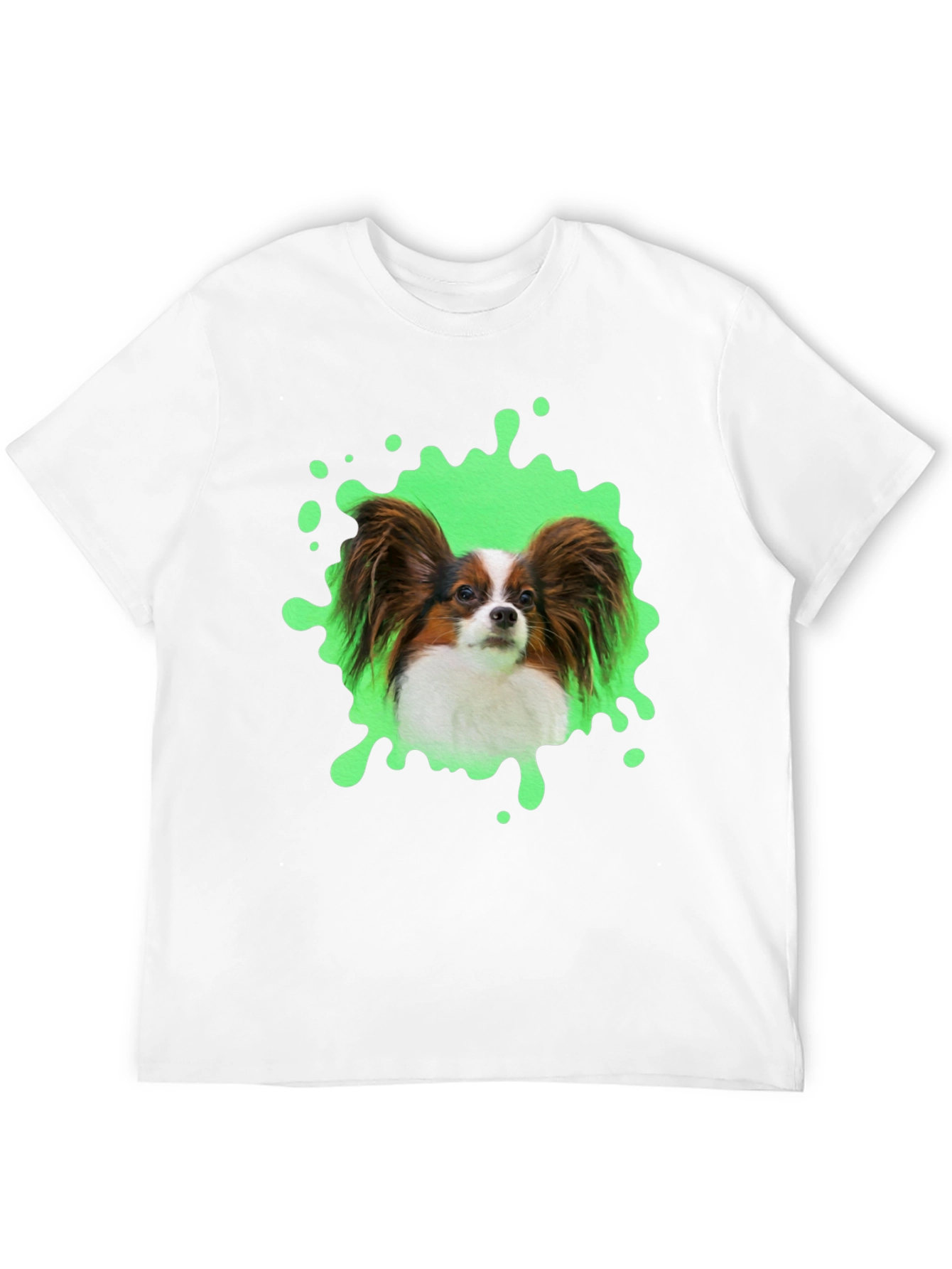 Papillon Dog T-Shirt: Funky Green Splatter Design
