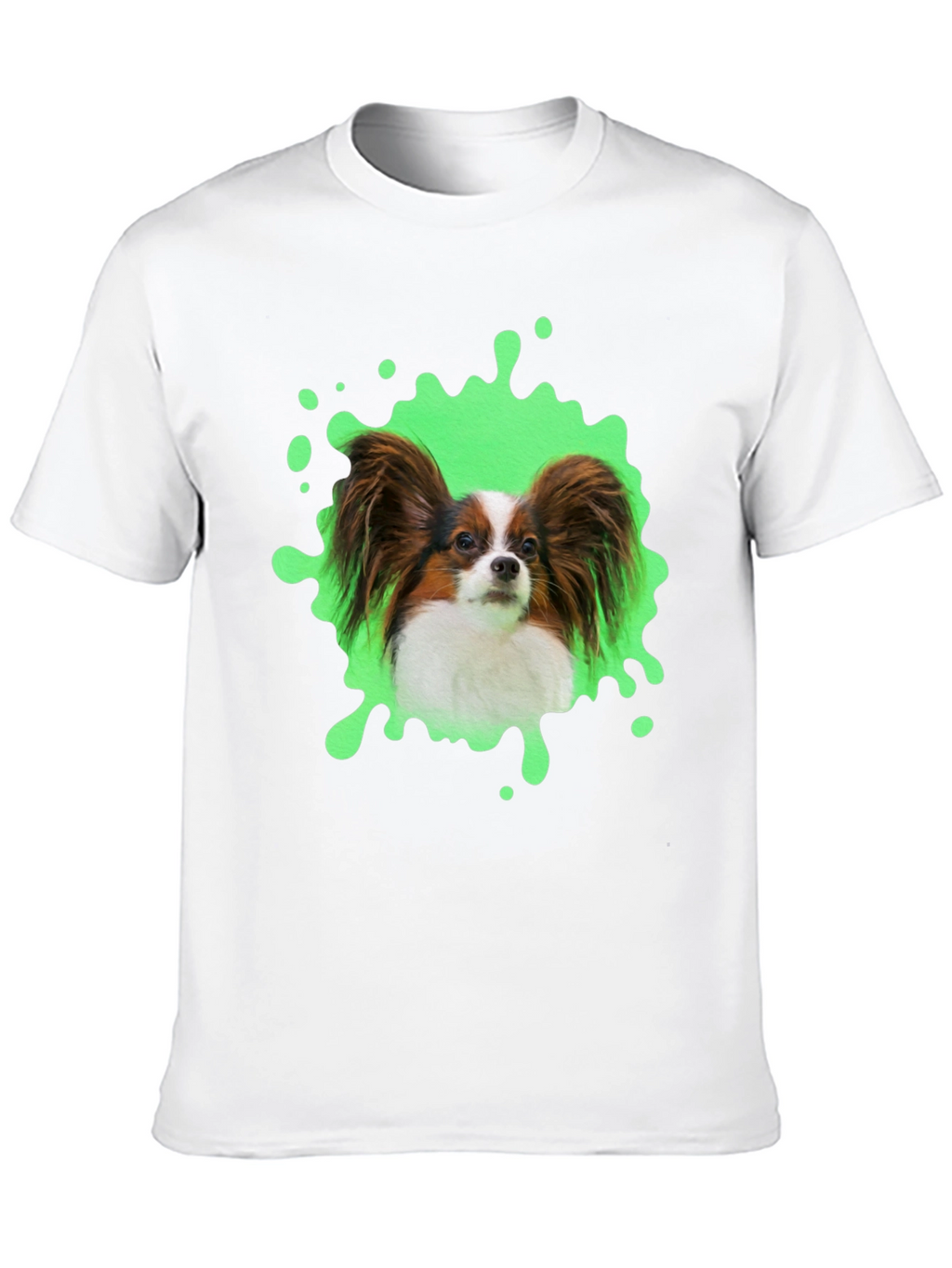 Papillon Dog T-Shirt: Funky Green Splatter Design