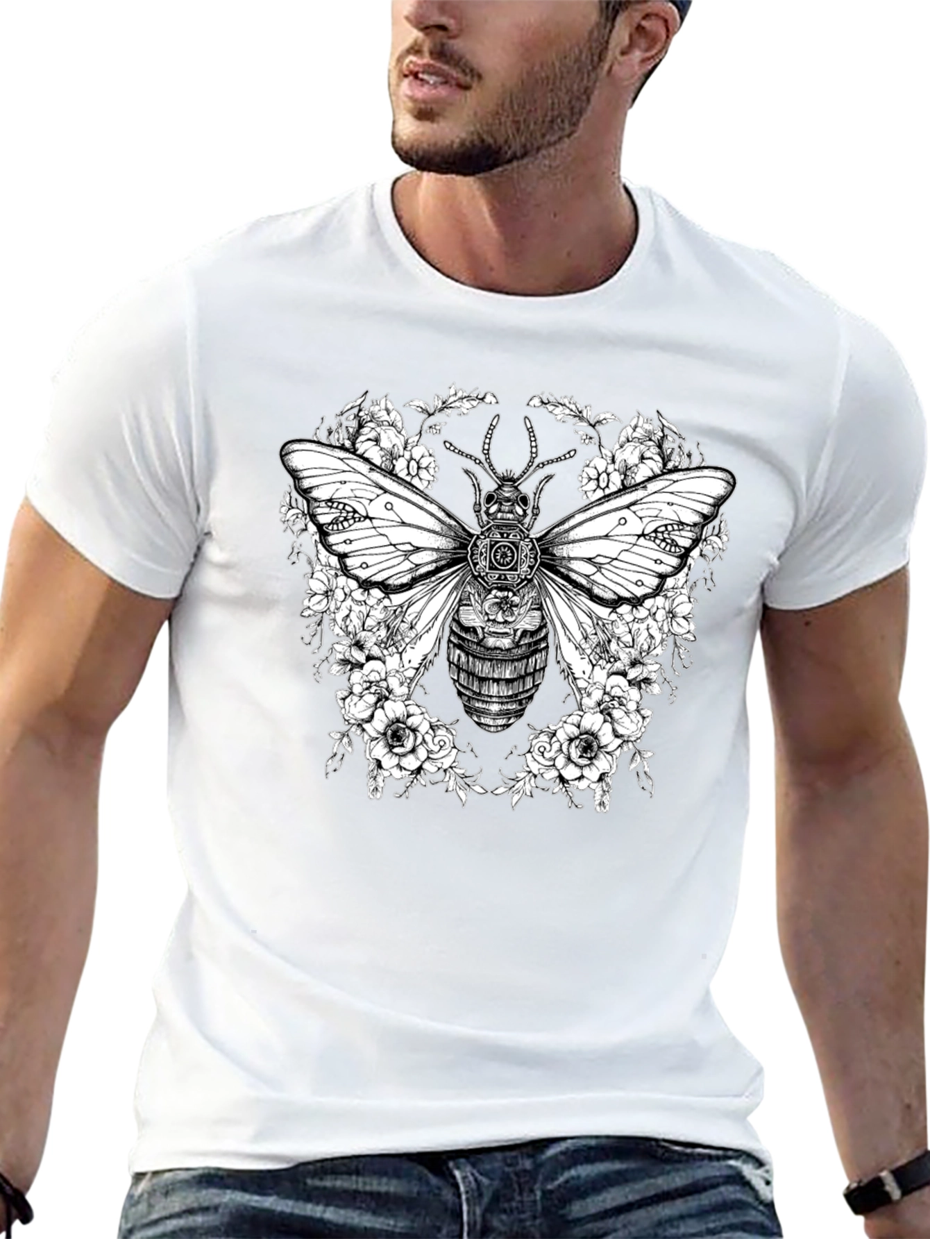 Steampunk Bee Floral Graphic T-Shirt