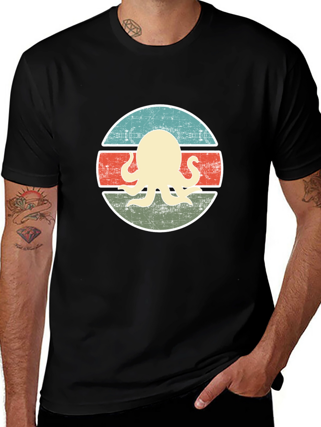 Retro Octopus Graphic Tee - Distressed Design