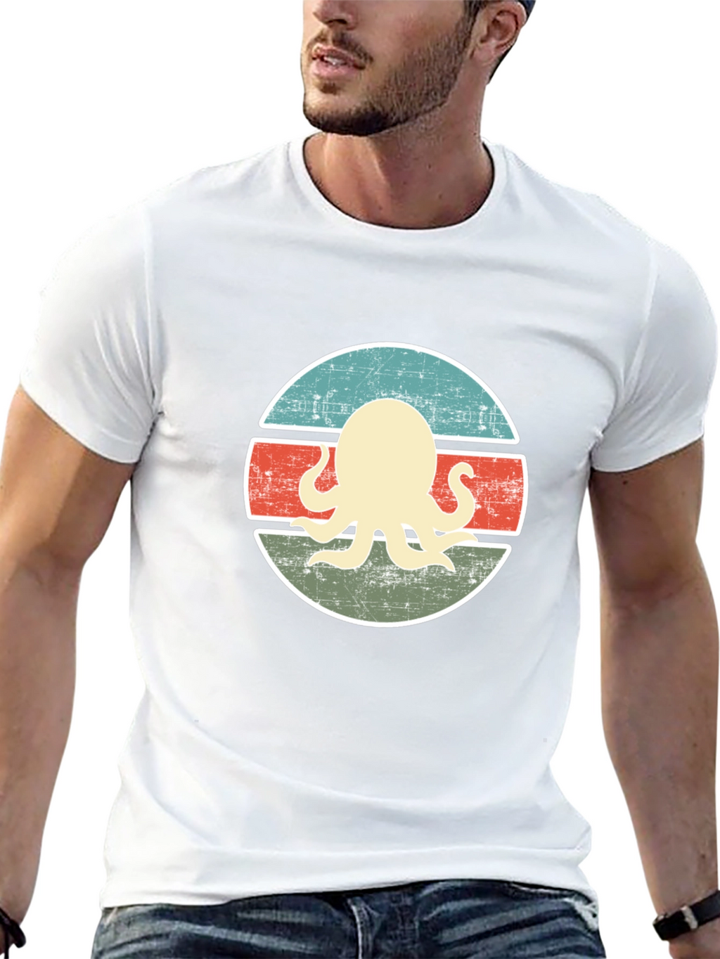 Retro Octopus Graphic Tee - Distressed Design