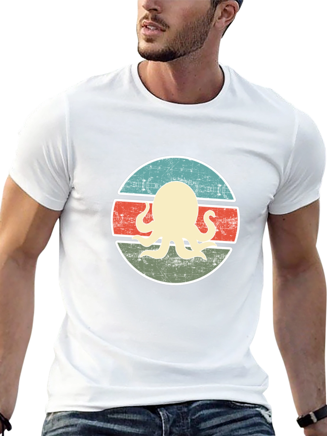 Retro Octopus Graphic Tee - Distressed Design