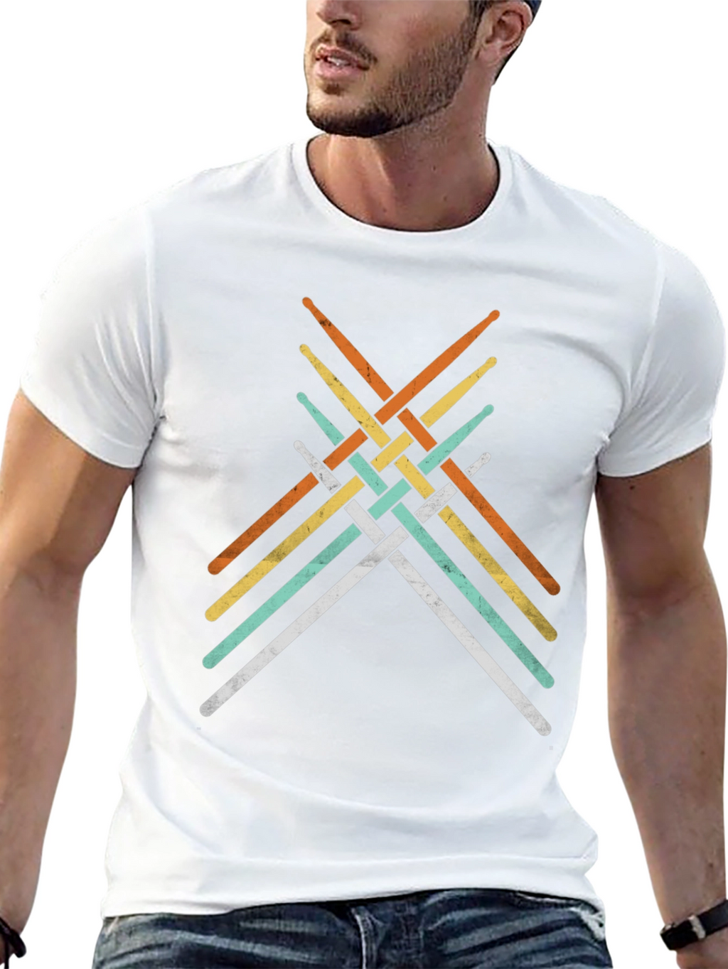 Retro Drumsticks Woven Graphic T-Shirt