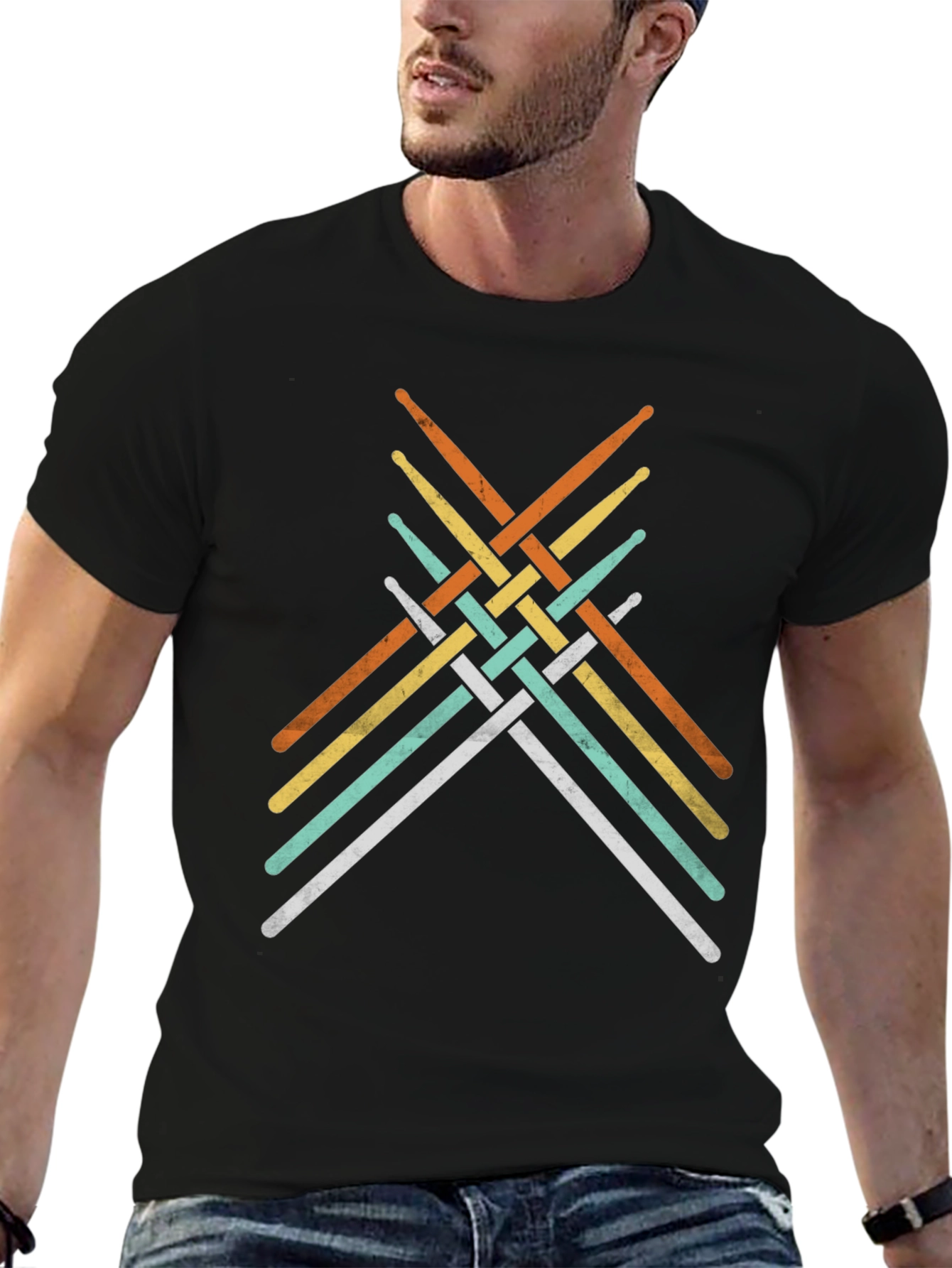 Retro Drumsticks Woven Graphic T-Shirt
