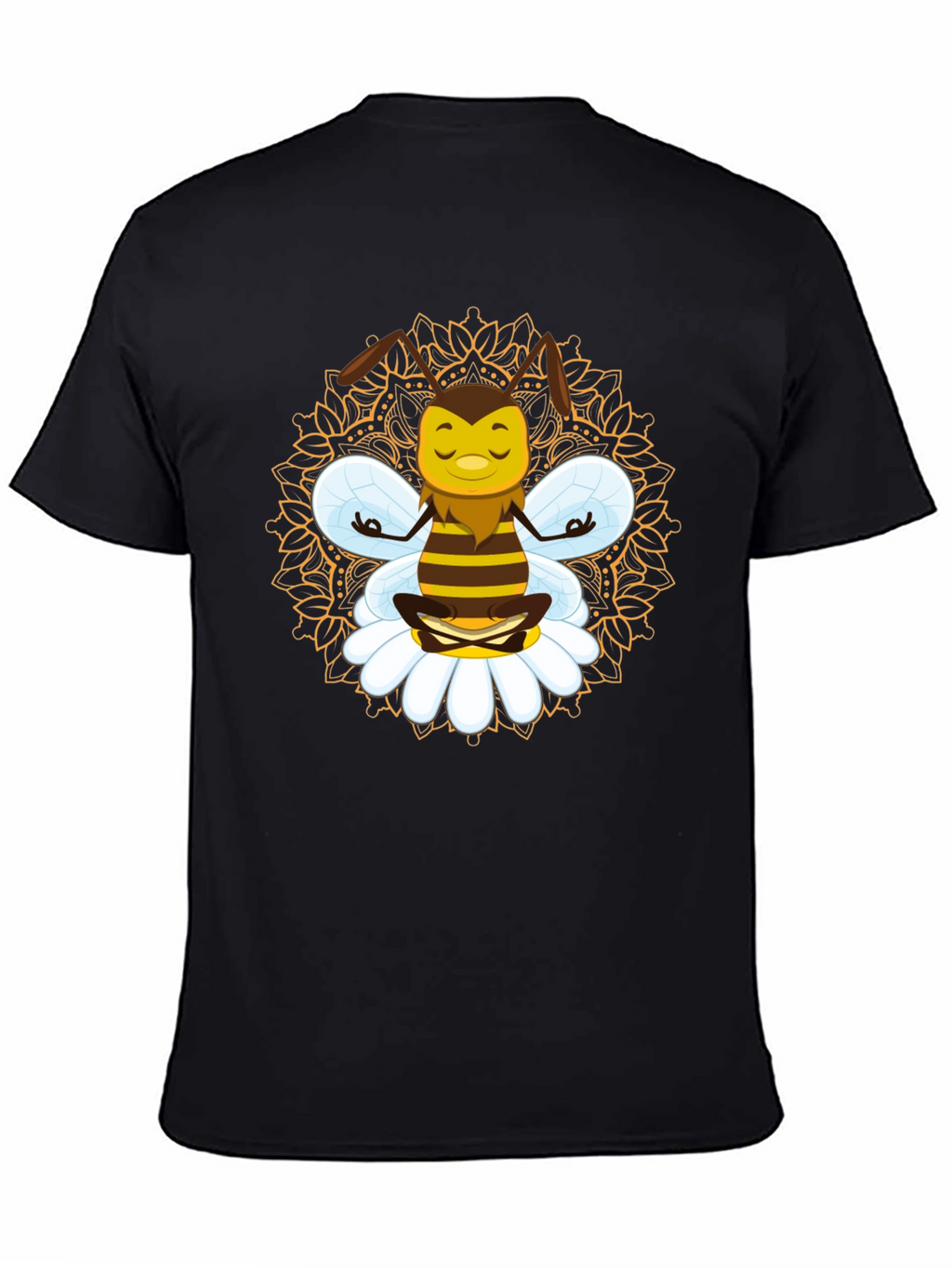 Zen Bee Mandala Graphic Tee - Black Cotton T-Shirt