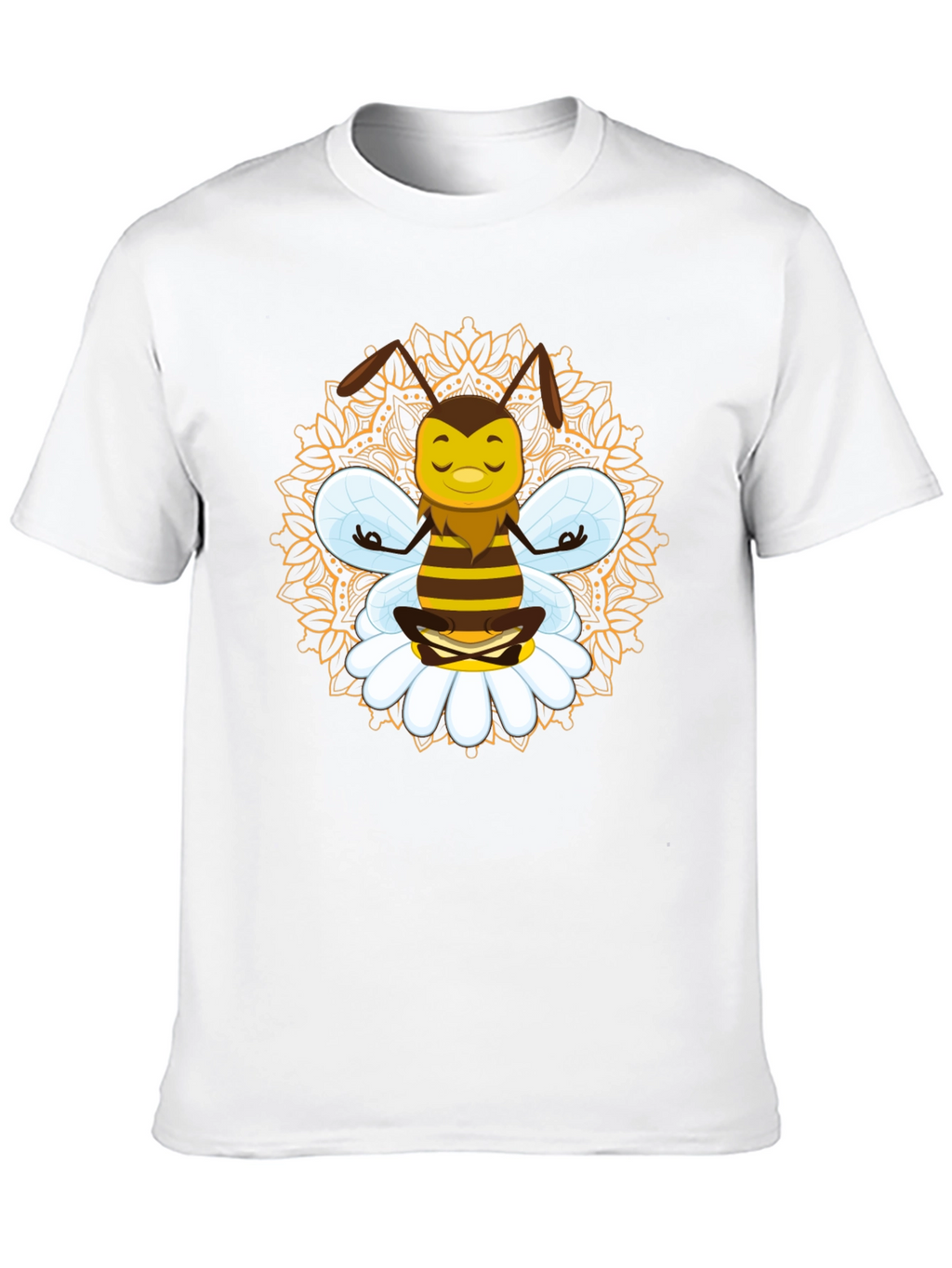Zen Bee Mandala Graphic Tee - Black Cotton T-Shirt