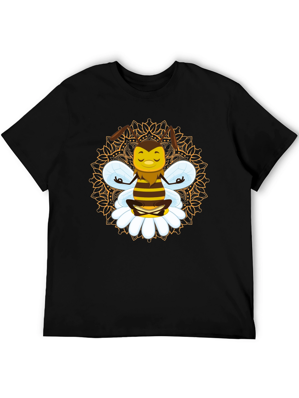 Zen Bee Mandala Graphic Tee - Black Cotton T-Shirt