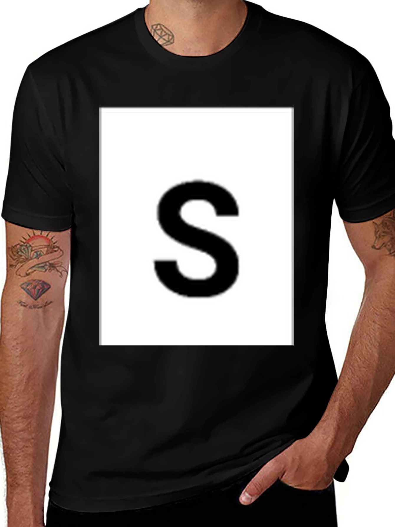 Mens Black Tee with Bold S Graphic