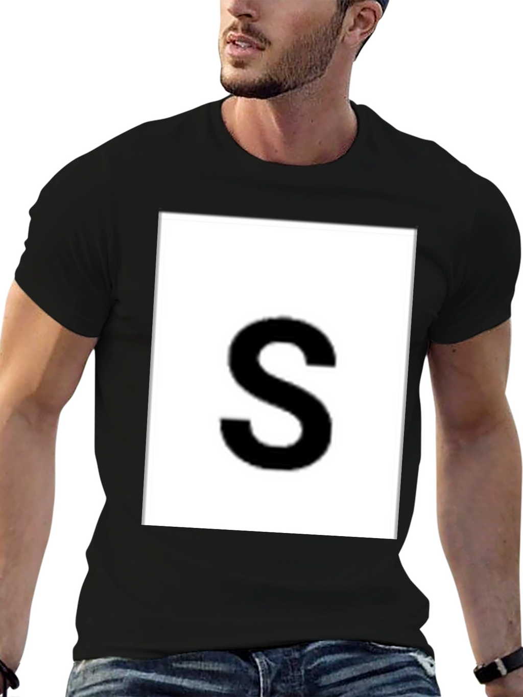 Mens Black Tee with Bold S Graphic