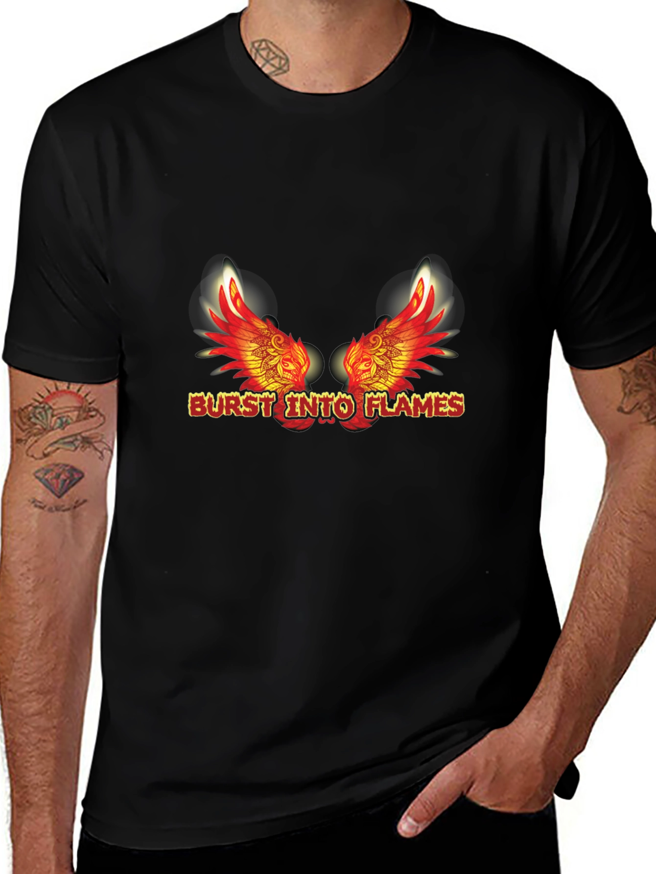 Burst Into Flames Graphic Tee - Mens Black T-Shirt