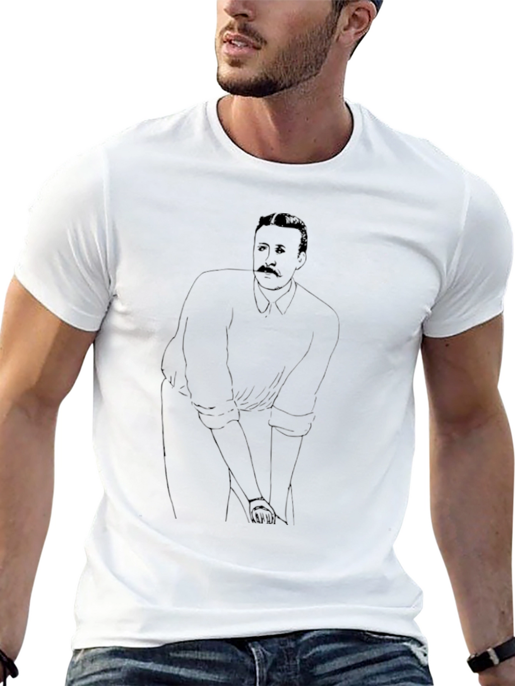 Line Art Cricketer Black T-Shirt