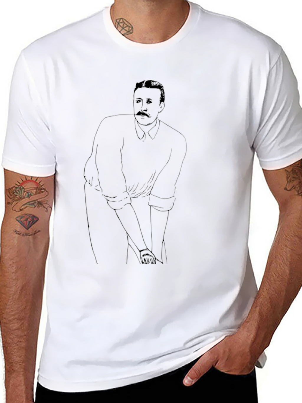 Line Art Cricketer Black T-Shirt