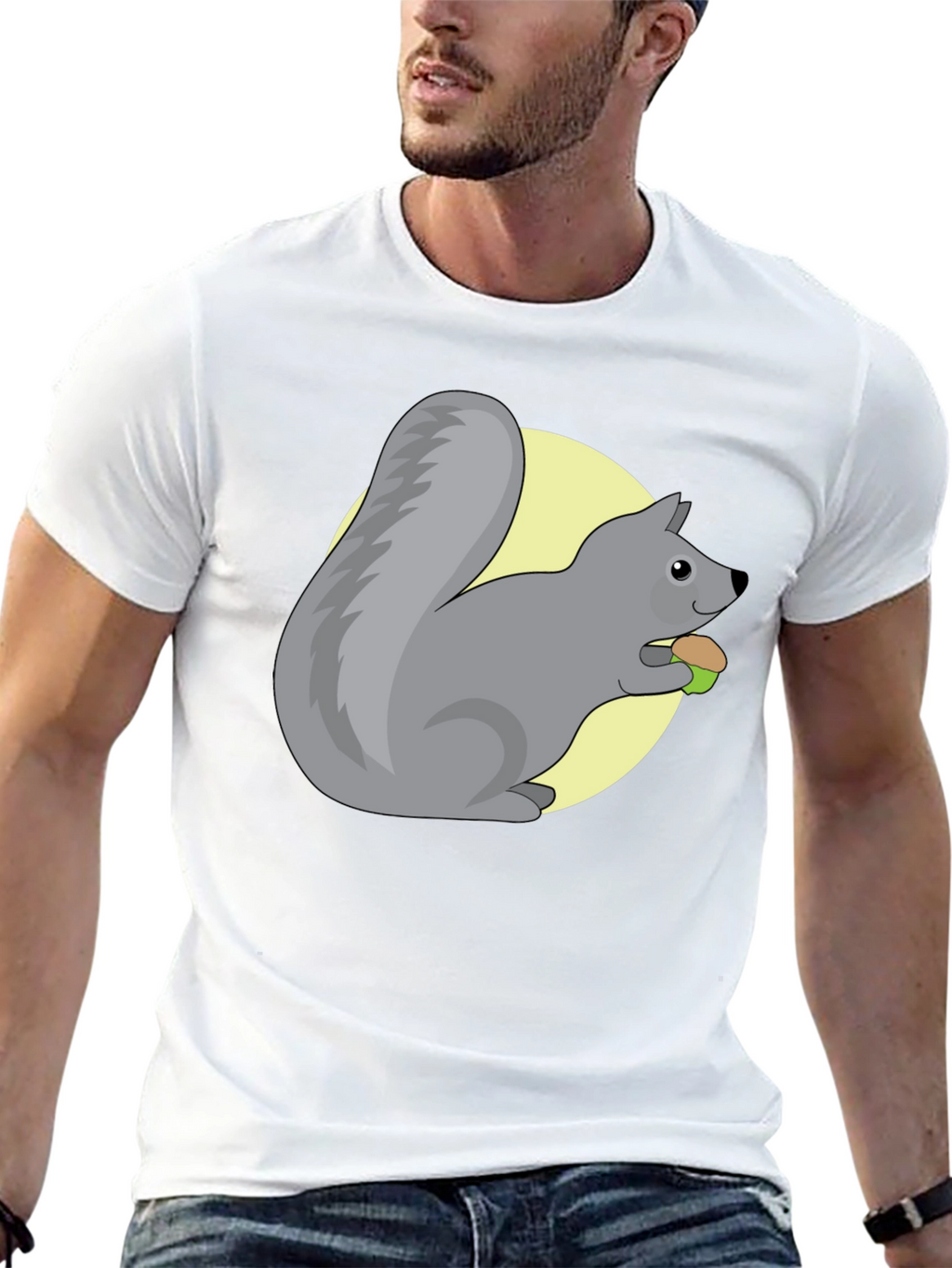 Cute Squirrel Eating Nut Graphic Tee - Black