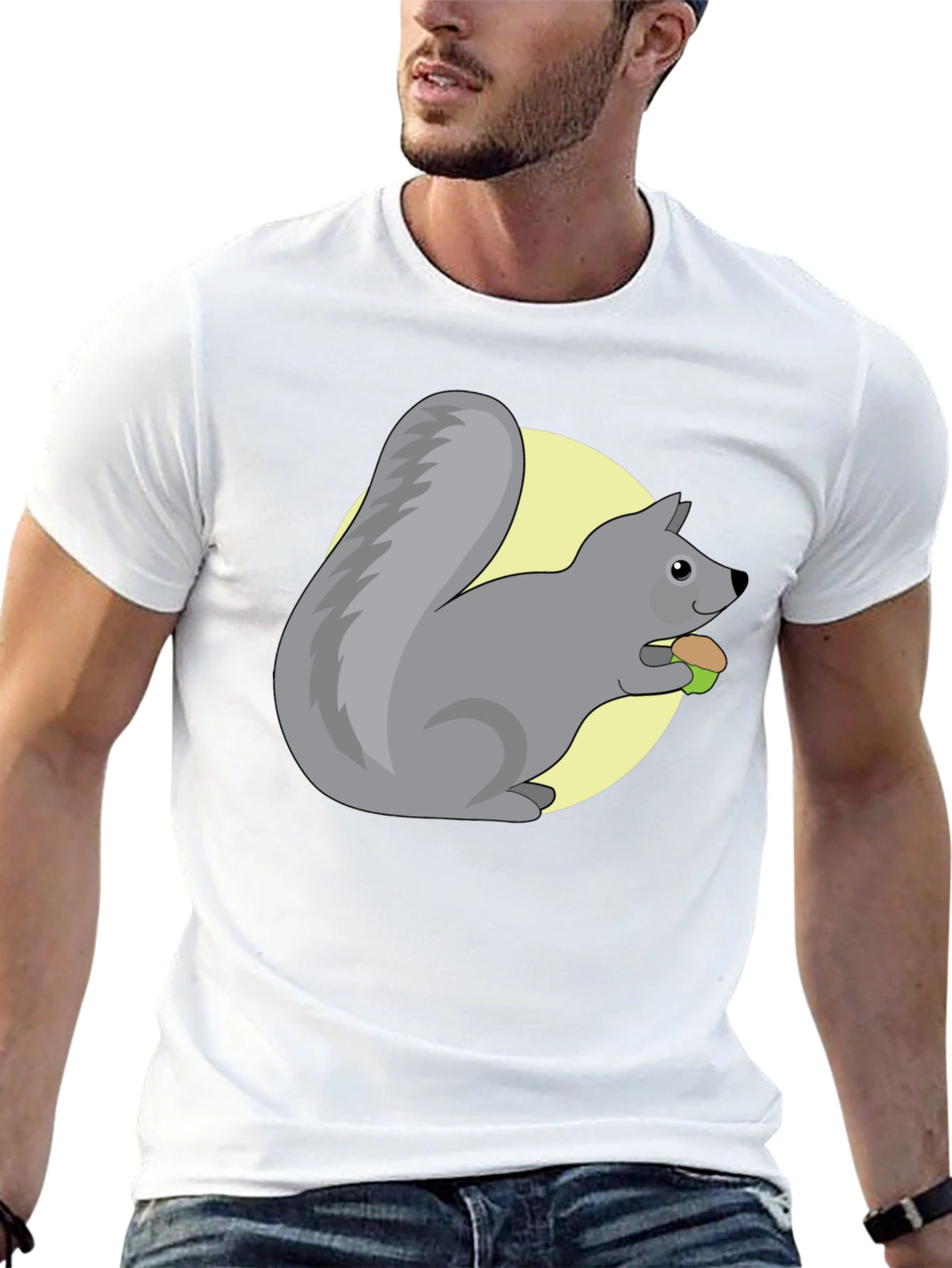 Cute Squirrel Eating Nut Graphic Tee - Black