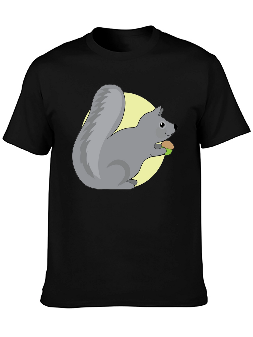 Cute Squirrel Eating Nut Graphic Tee - Black