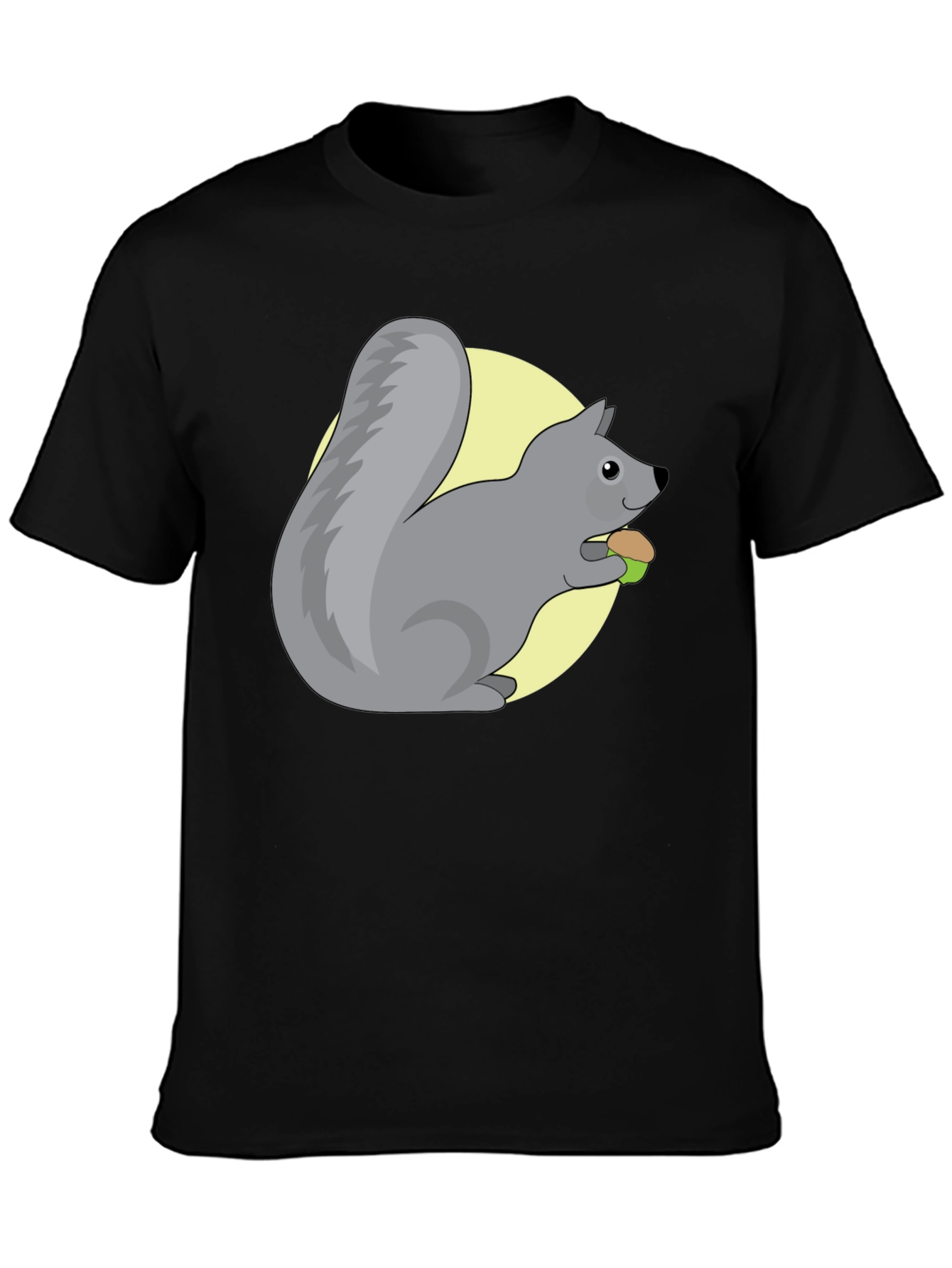 Cute Squirrel Eating Nut Graphic Tee - Black