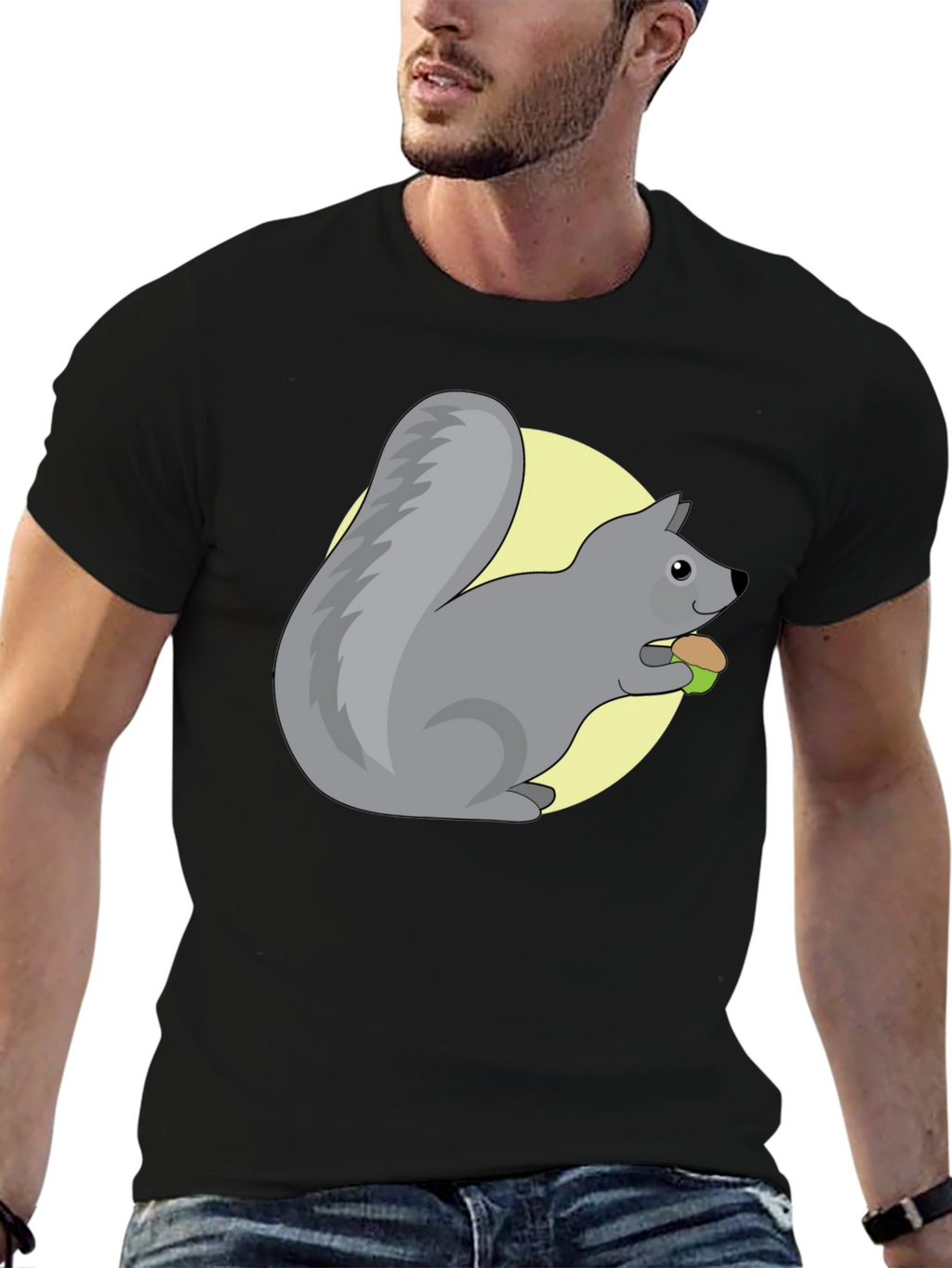 Cute Squirrel Eating Nut Graphic Tee - Black