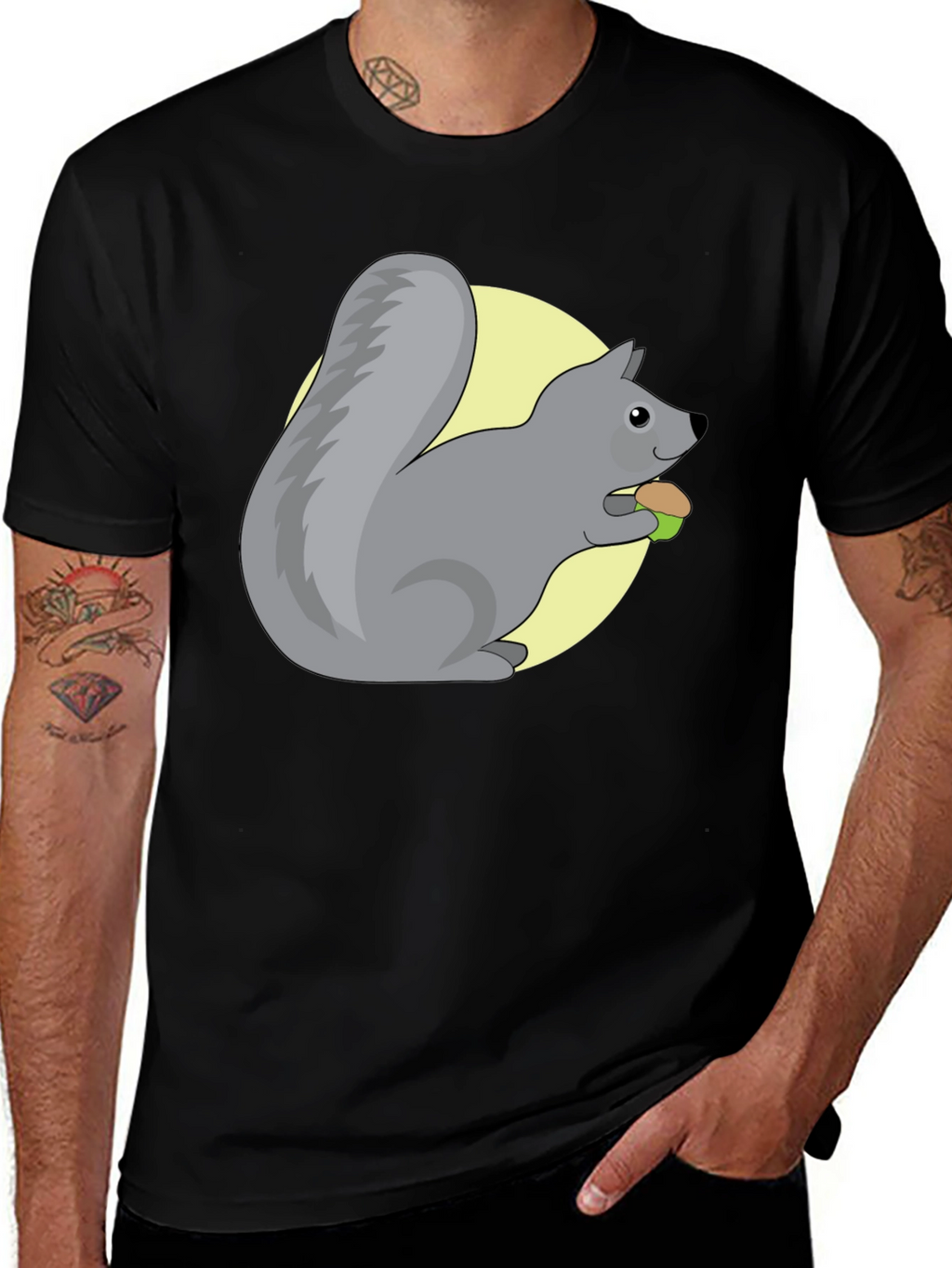 Cute Squirrel Eating Nut Graphic Tee - Black