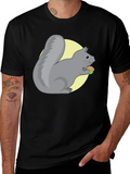 Cute Squirrel Eating Nut Graphic Tee - Black