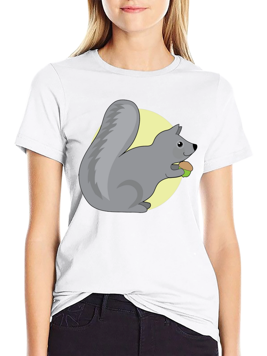 Cute Squirrel Eating Nut Graphic Tee - Black