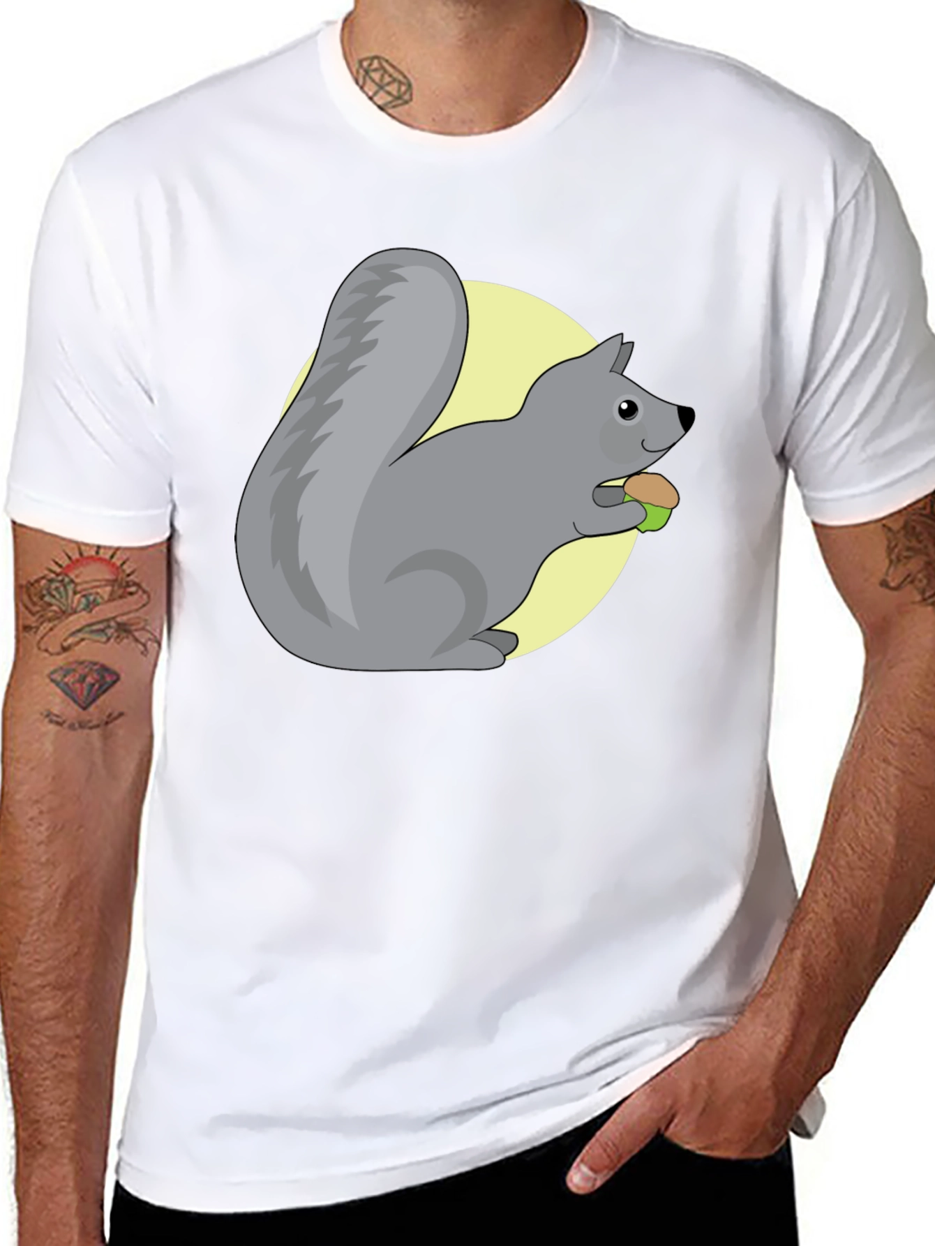 Cute Squirrel Eating Nut Graphic Tee - Black