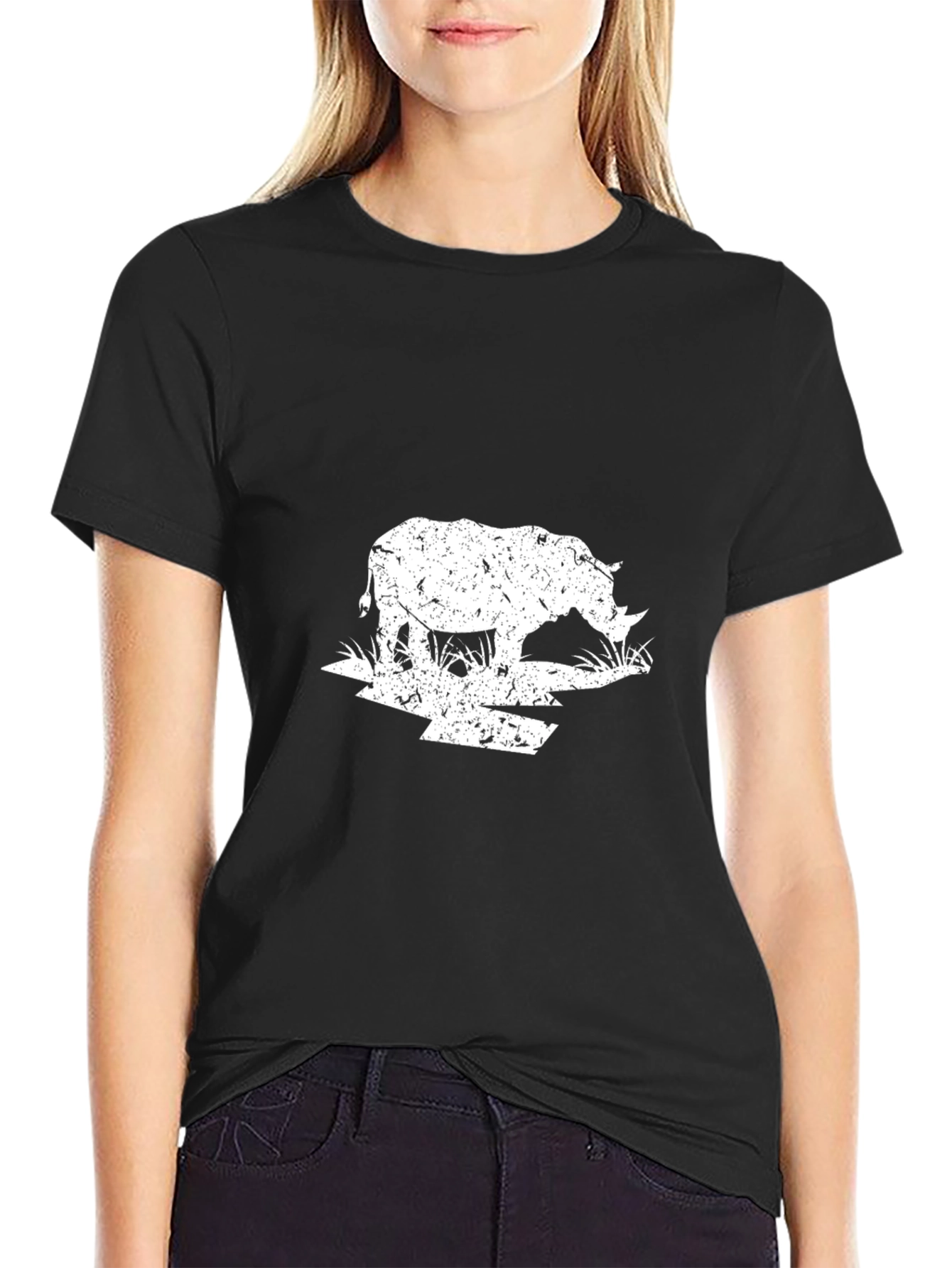 Rhino Graphic Tee - Distressed Print Black T-Shirt