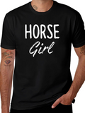 Horse Girl Black Cotton Graphic T-Shirt