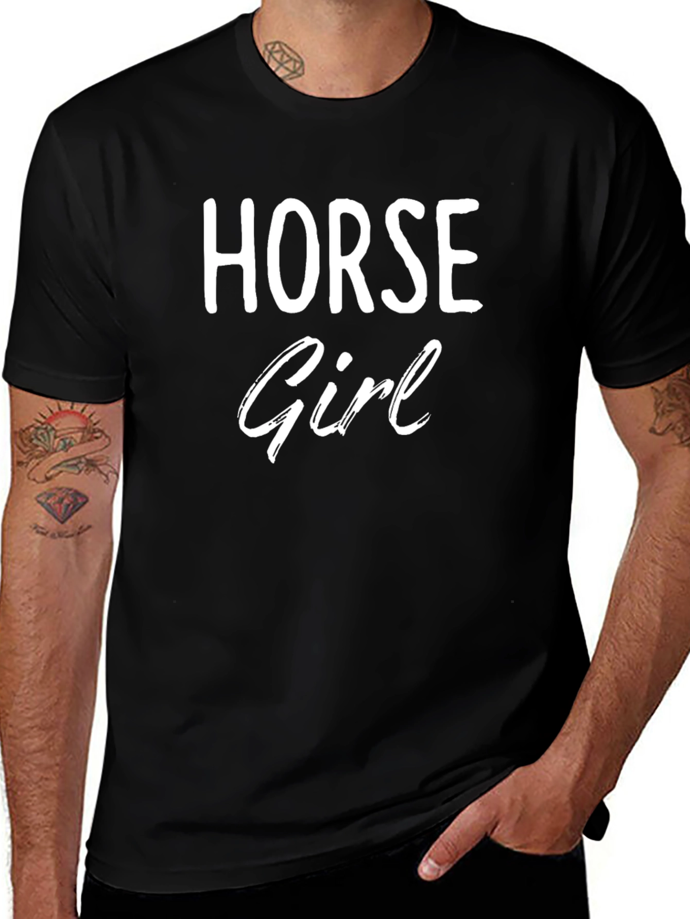 Horse Girl Black Cotton Graphic T-Shirt