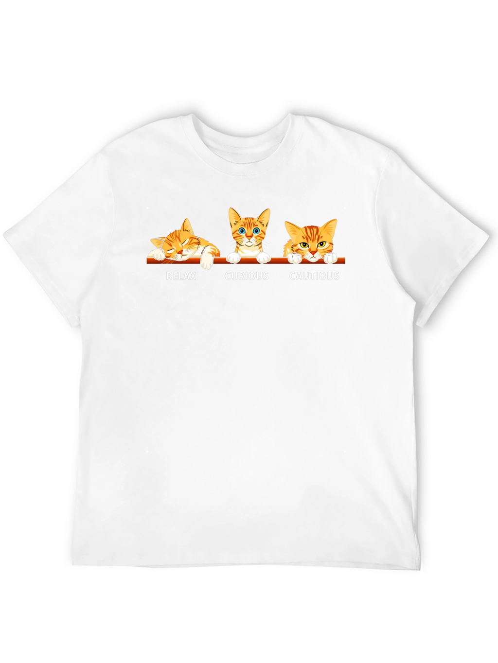 Cat Moods Black T-Shirt: Relax Curious Cautious