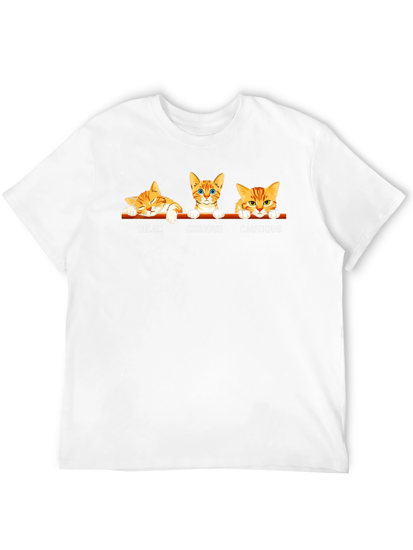 Cat Moods Black T-Shirt: Relax Curious Cautious