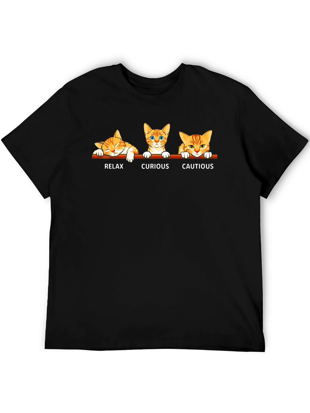 Cat Moods Black T-Shirt: Relax Curious Cautious