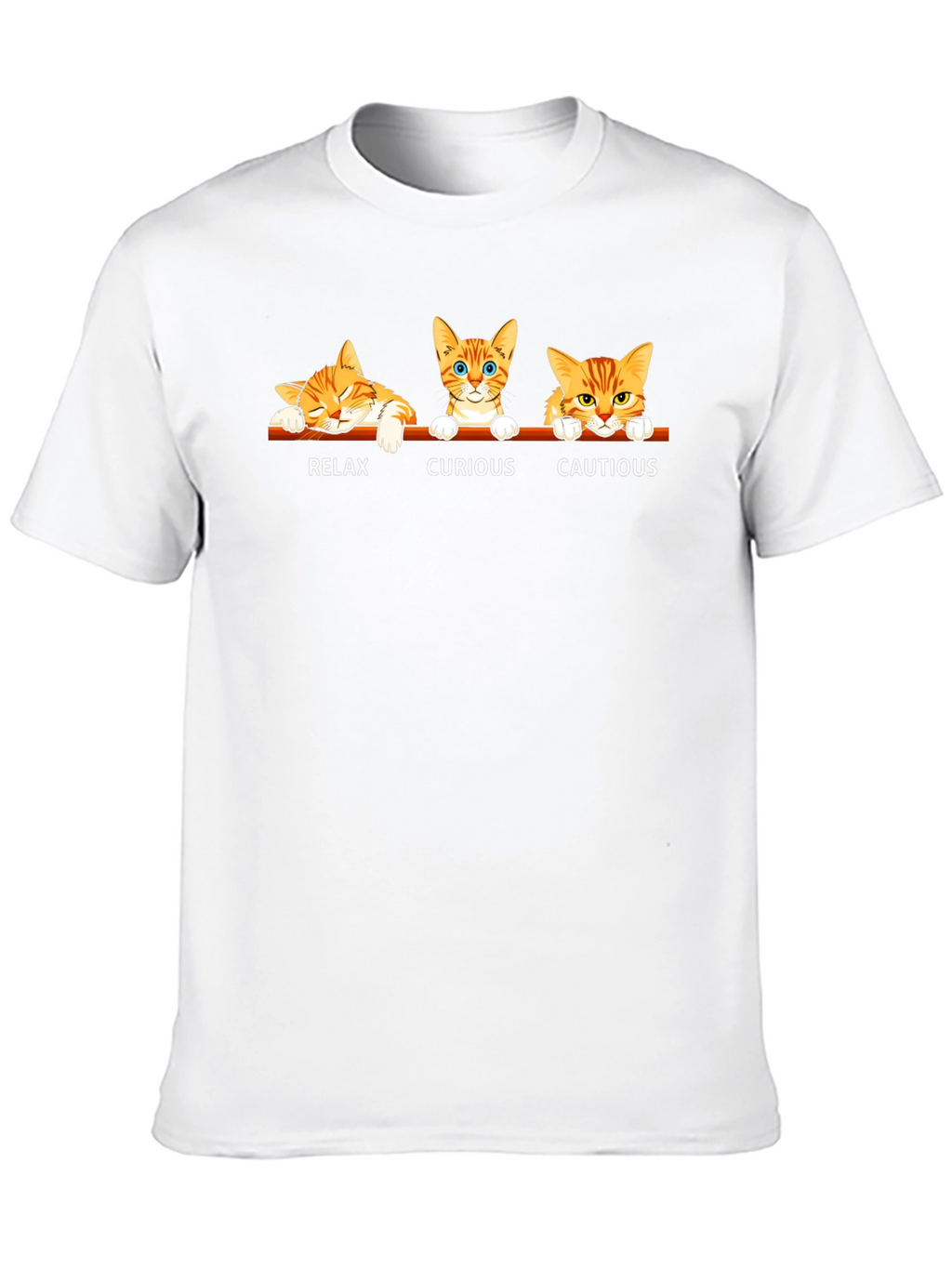 Cat Moods Black T-Shirt: Relax Curious Cautious