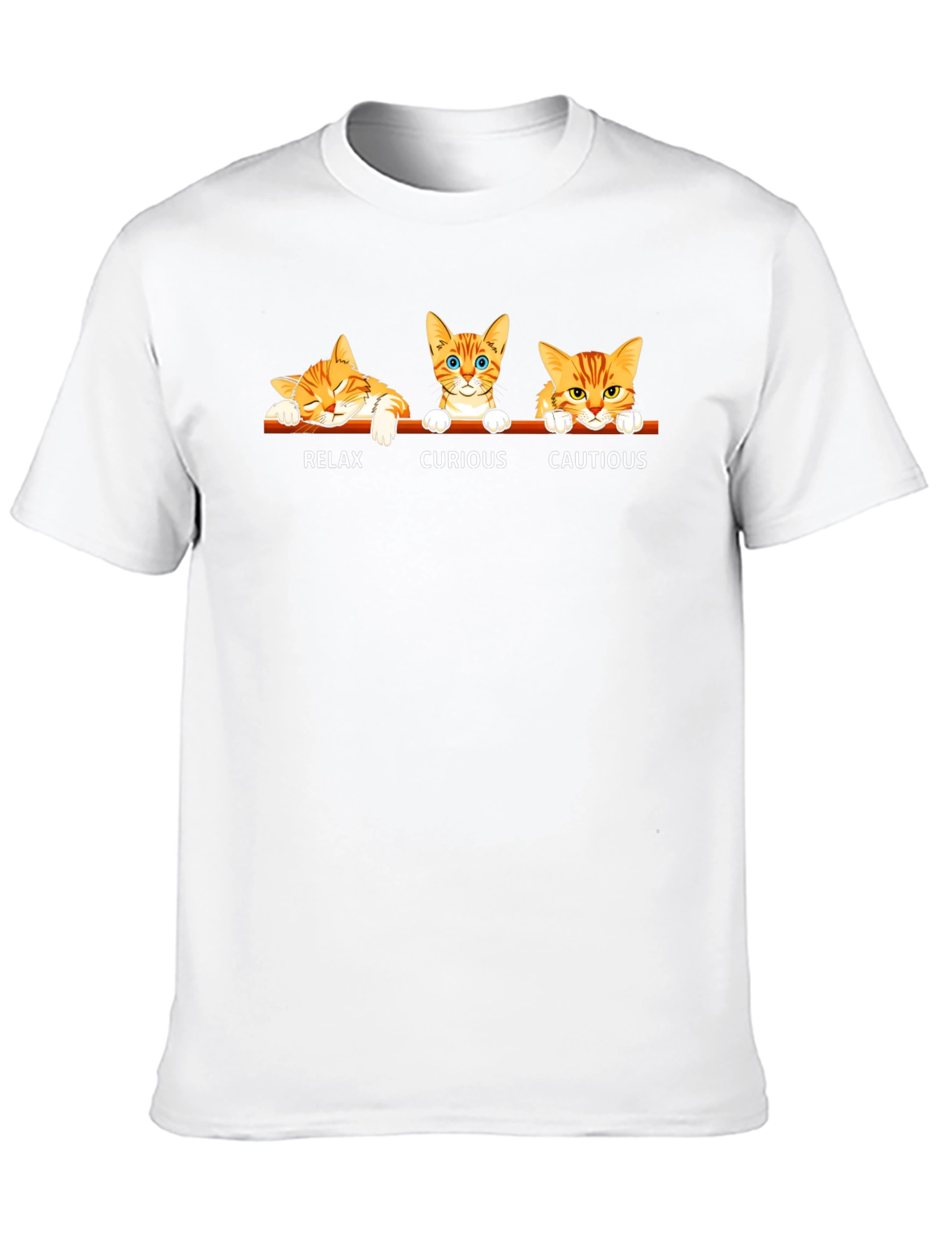 Cat Moods Black T-Shirt: Relax Curious Cautious