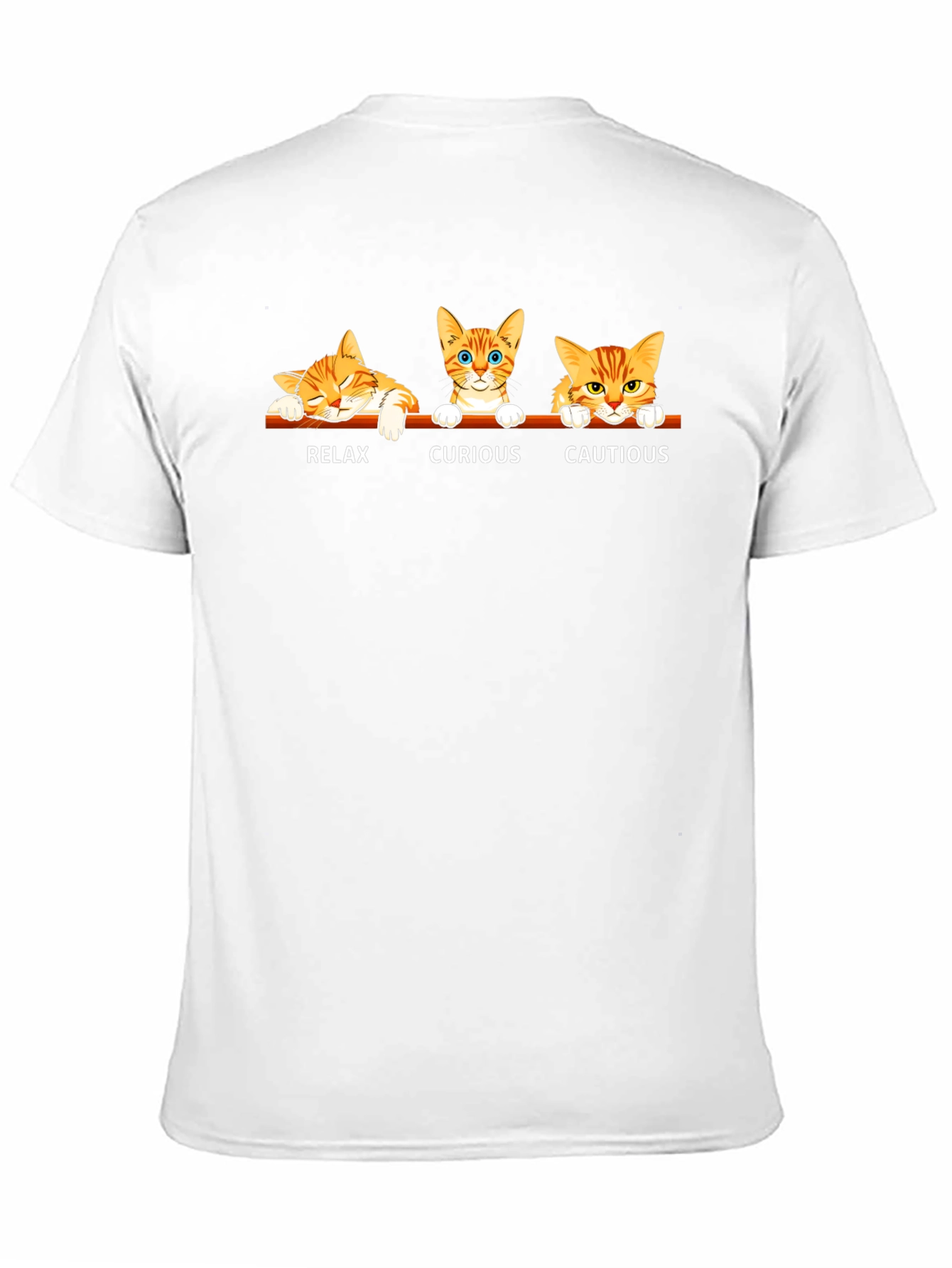Cat Moods Black T-Shirt: Relax Curious Cautious