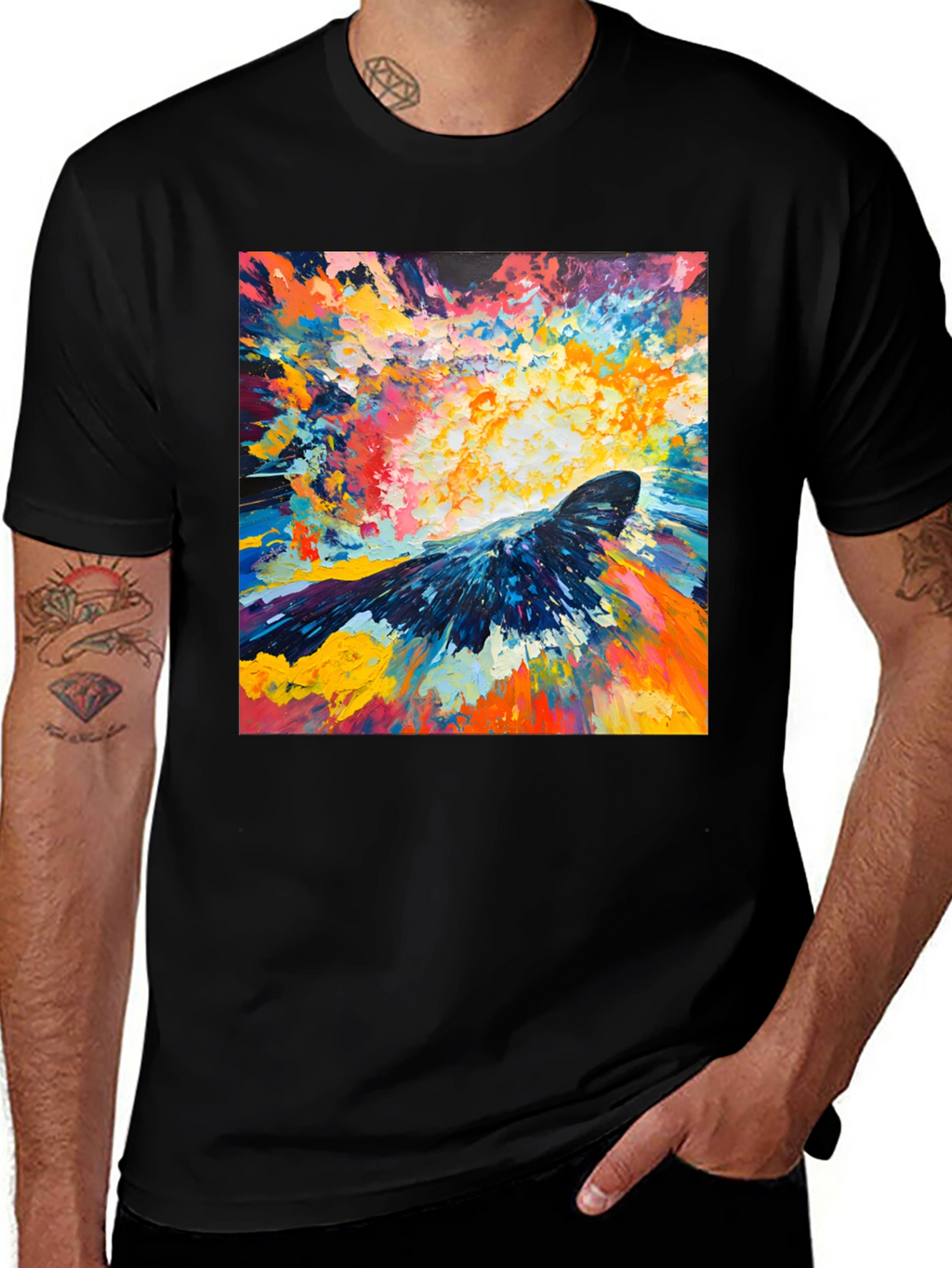 Abstract Crow Art Print Black T-Shirt