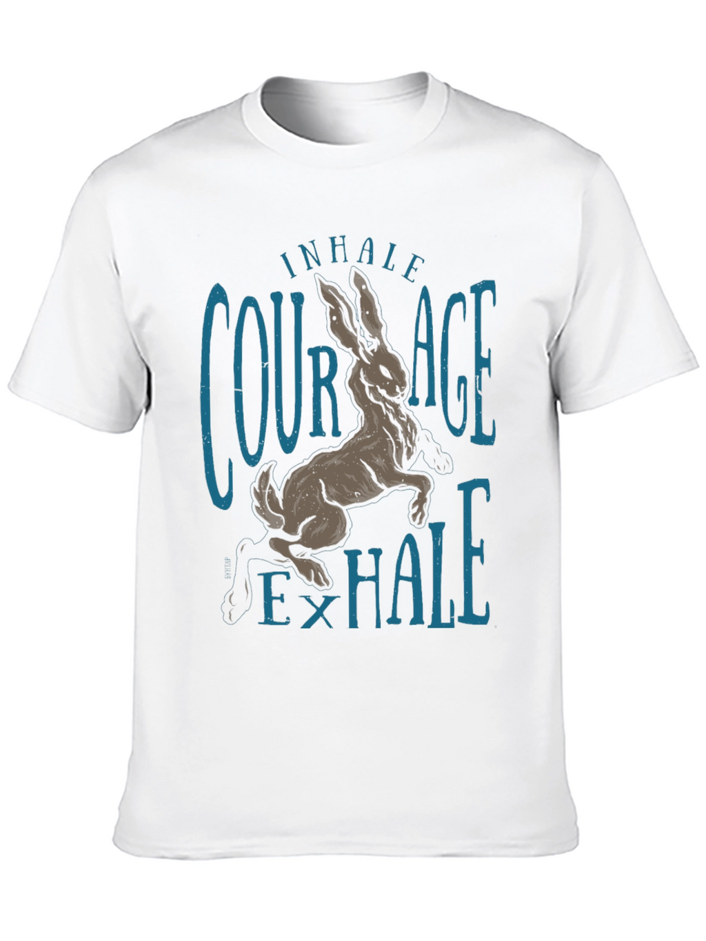Inhale Courage T-Shirt Rabbit Graphic Tee Black Cotton Shirt
