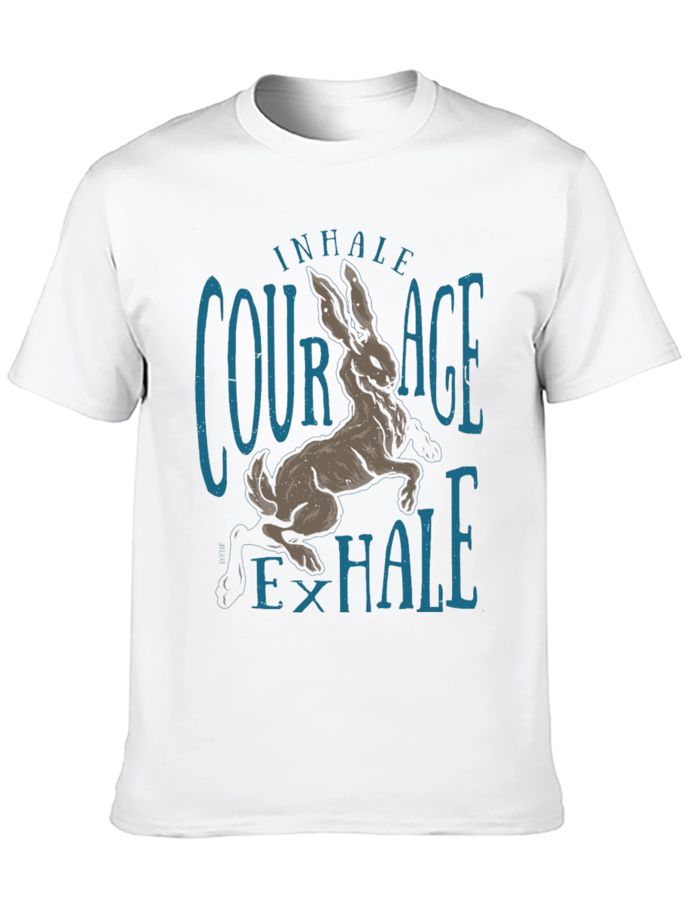 Inhale Courage T-Shirt Rabbit Graphic Tee Black Cotton Shirt