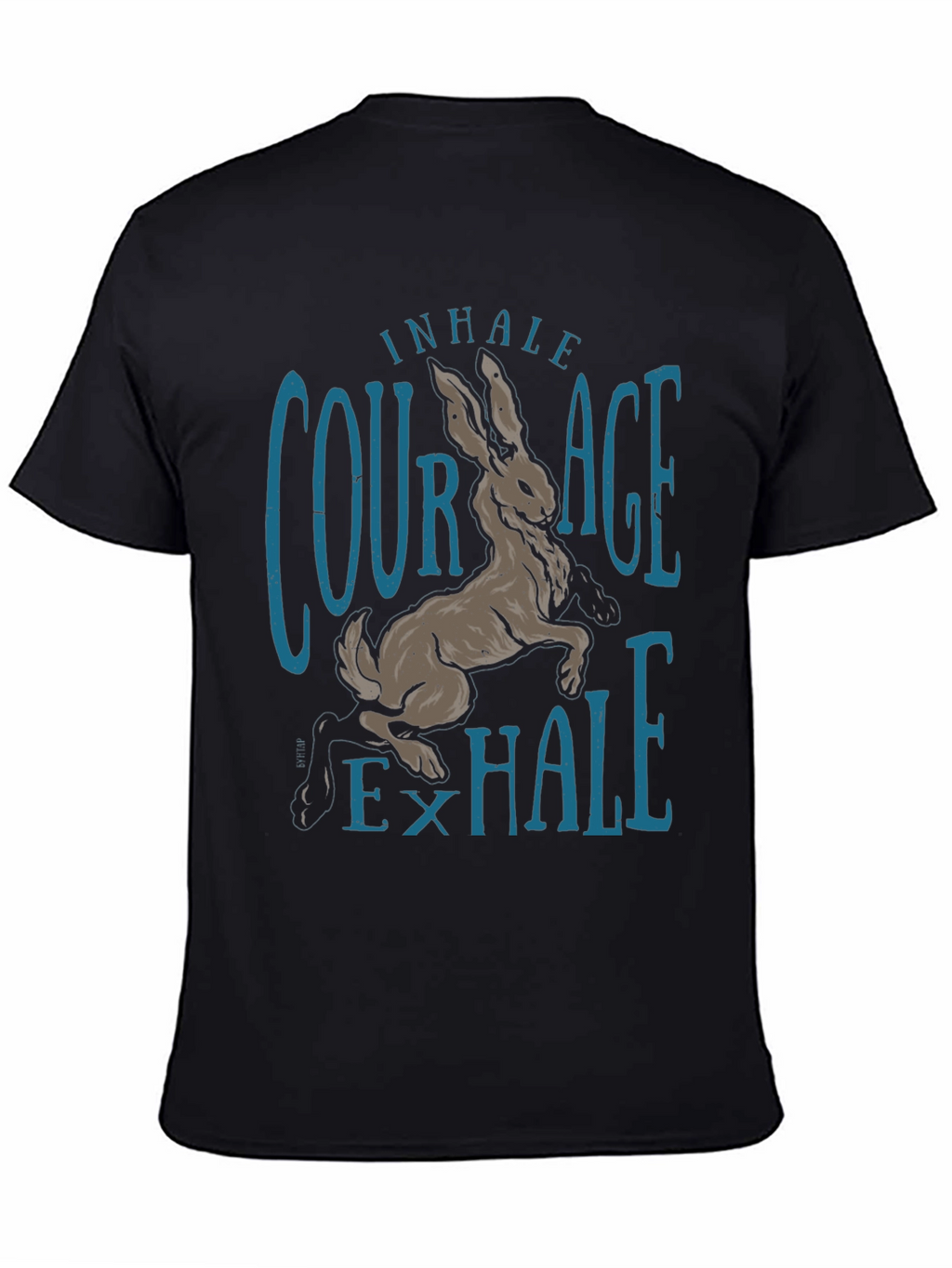 Inhale Courage T-Shirt Rabbit Graphic Tee Black Cotton Shirt