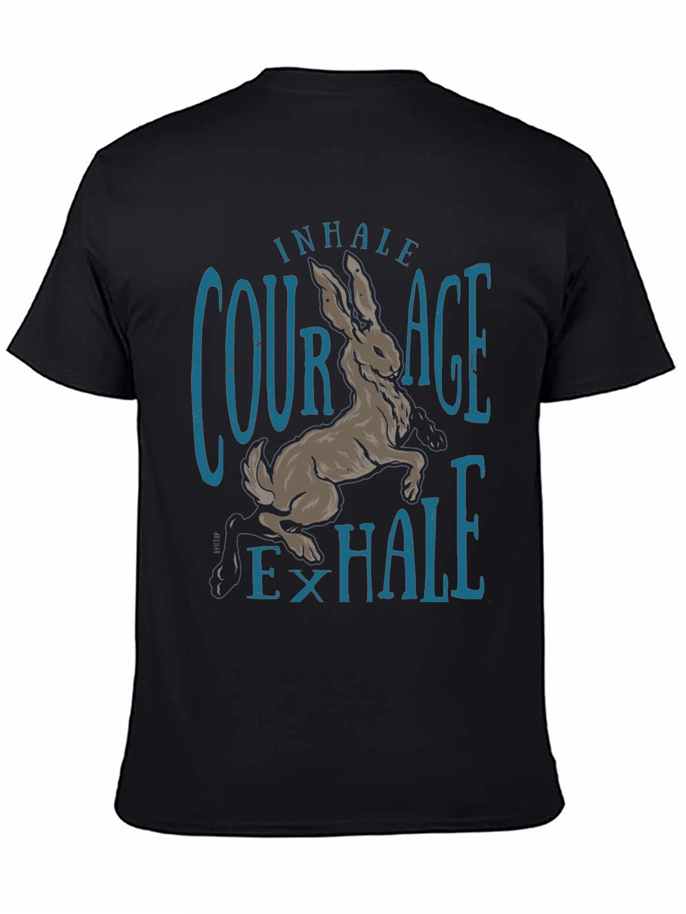 Inhale Courage T-Shirt Rabbit Graphic Tee Black Cotton Shirt