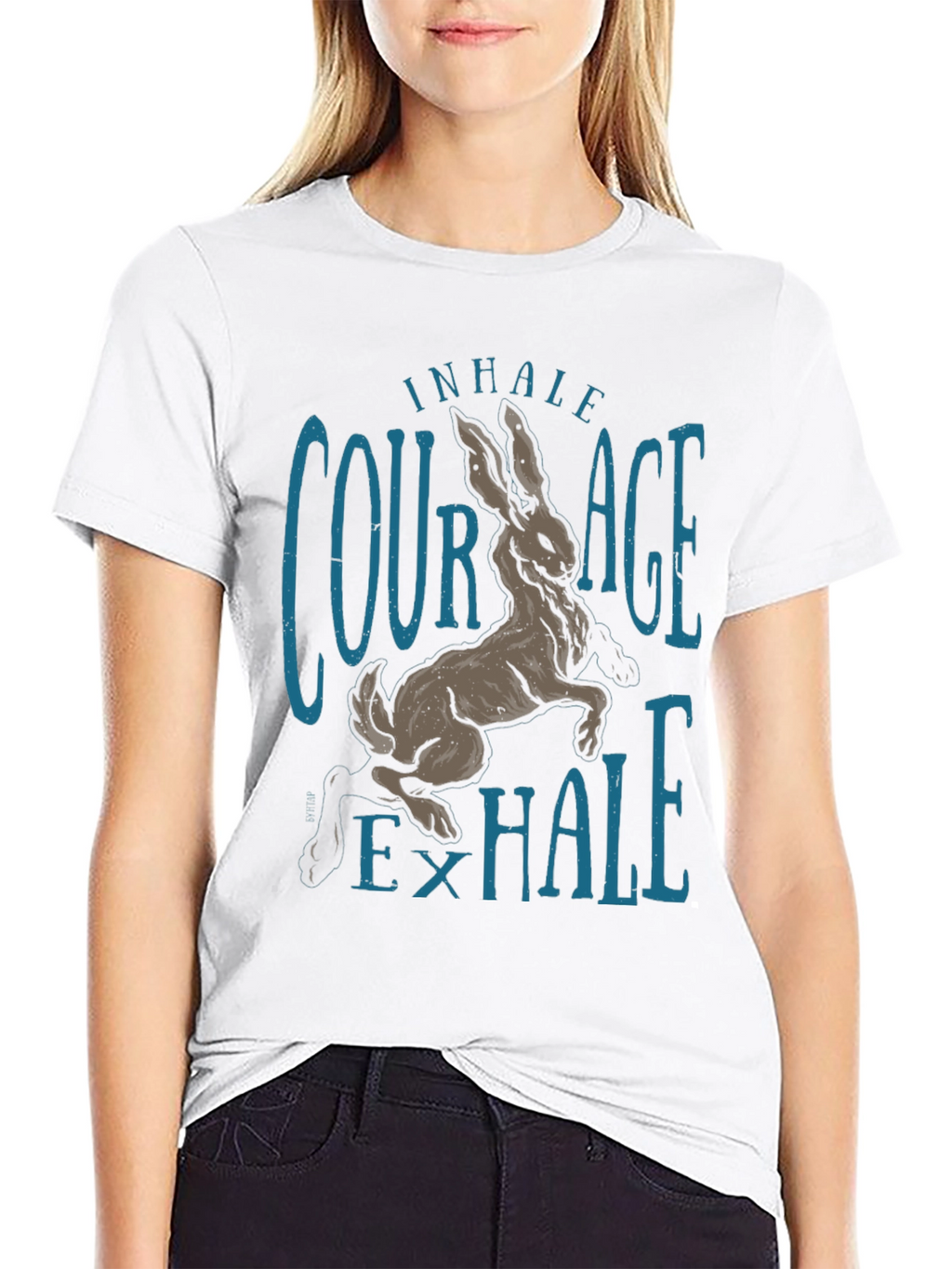Inhale Courage T-Shirt Rabbit Graphic Tee Black Cotton Shirt