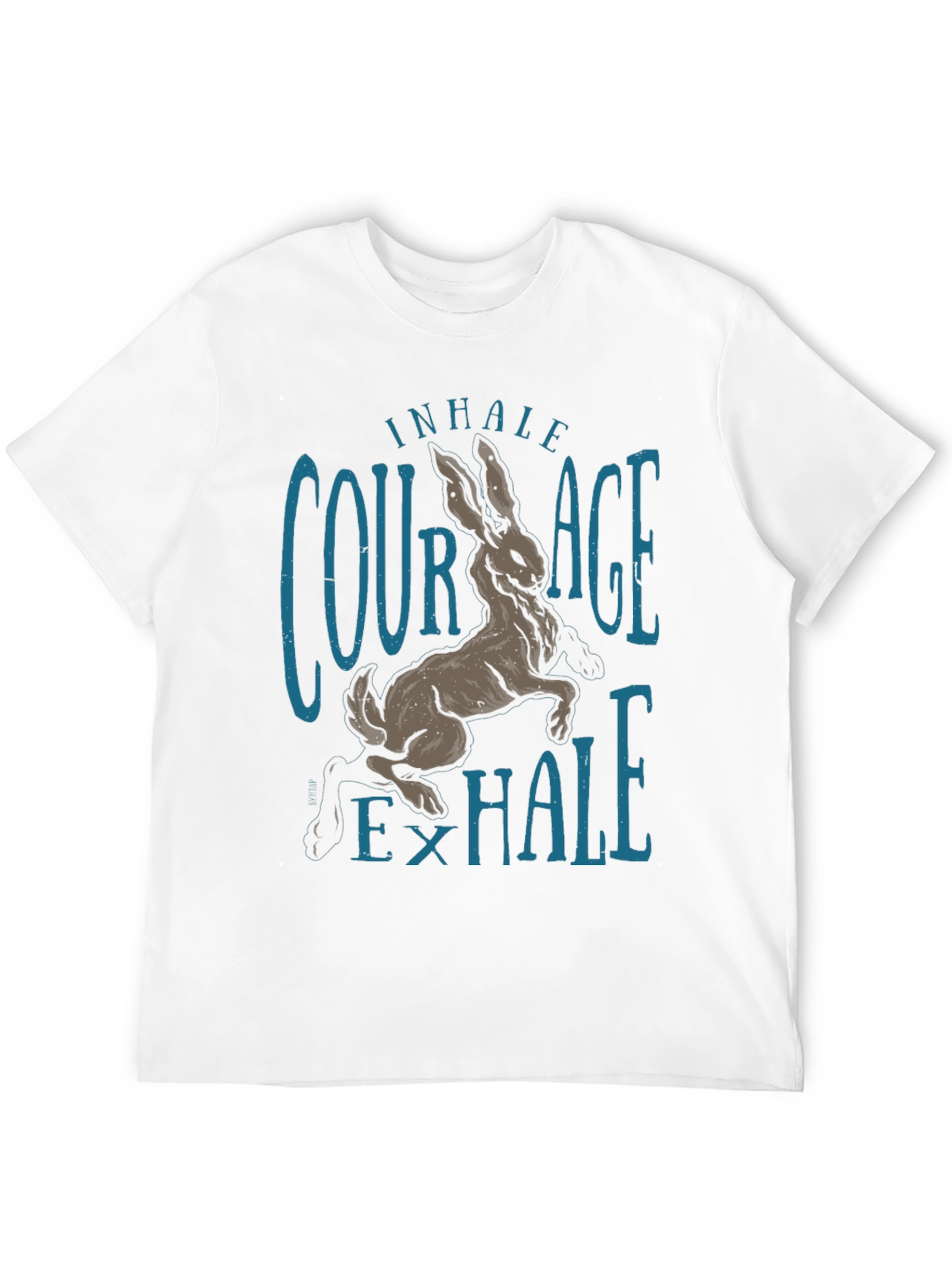 Inhale Courage T-Shirt Rabbit Graphic Tee Black Cotton Shirt