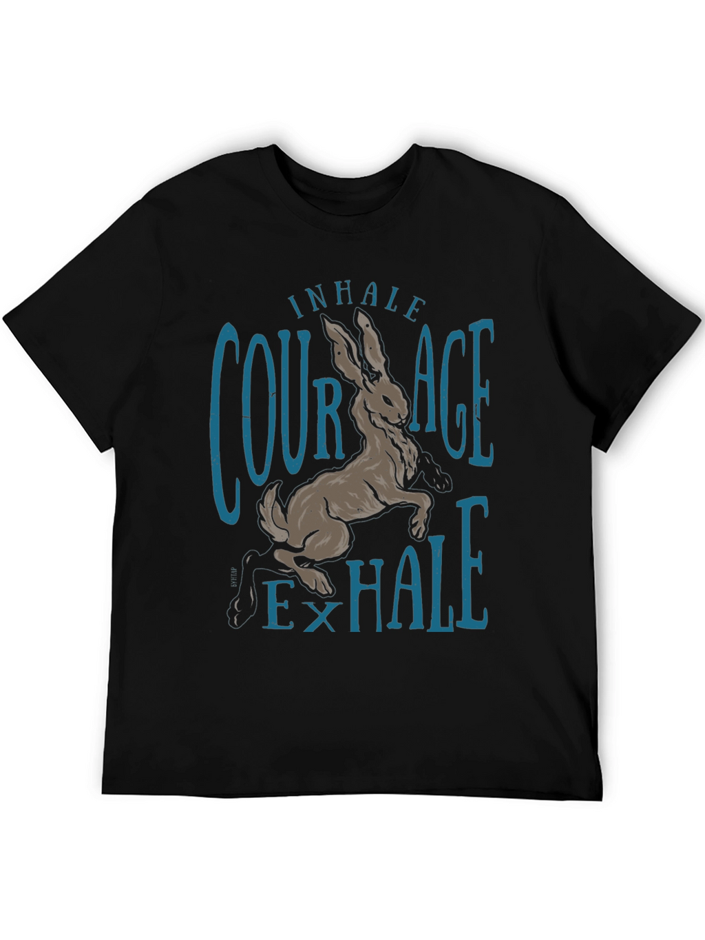 Inhale Courage T-Shirt Rabbit Graphic Tee Black Cotton Shirt