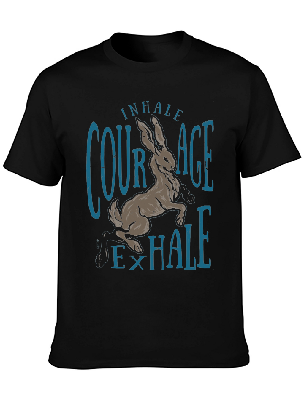 Inhale Courage T-Shirt Rabbit Graphic Tee Black Cotton Shirt