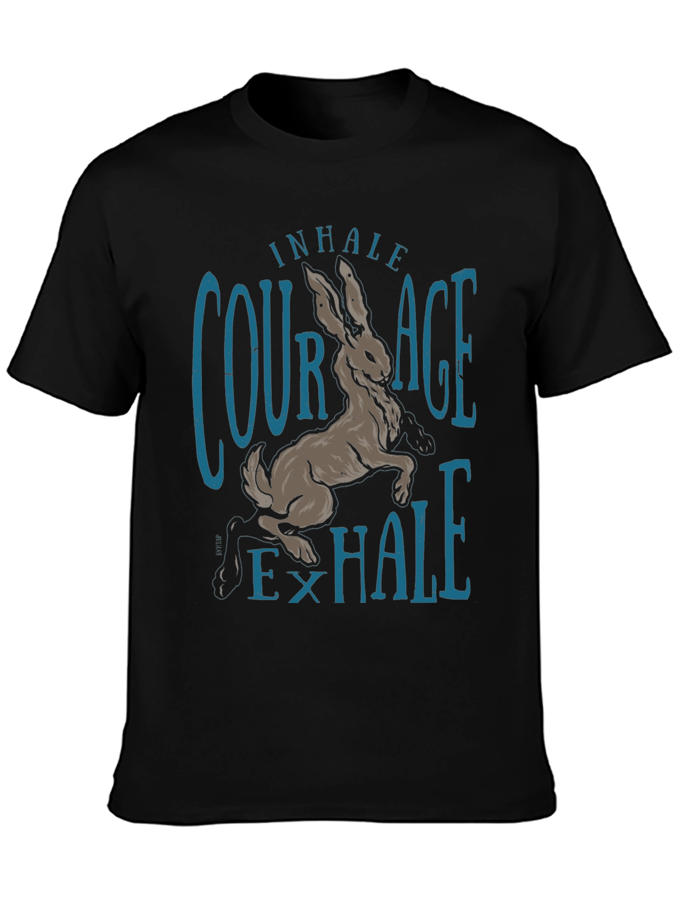 Inhale Courage T-Shirt Rabbit Graphic Tee Black Cotton Shirt