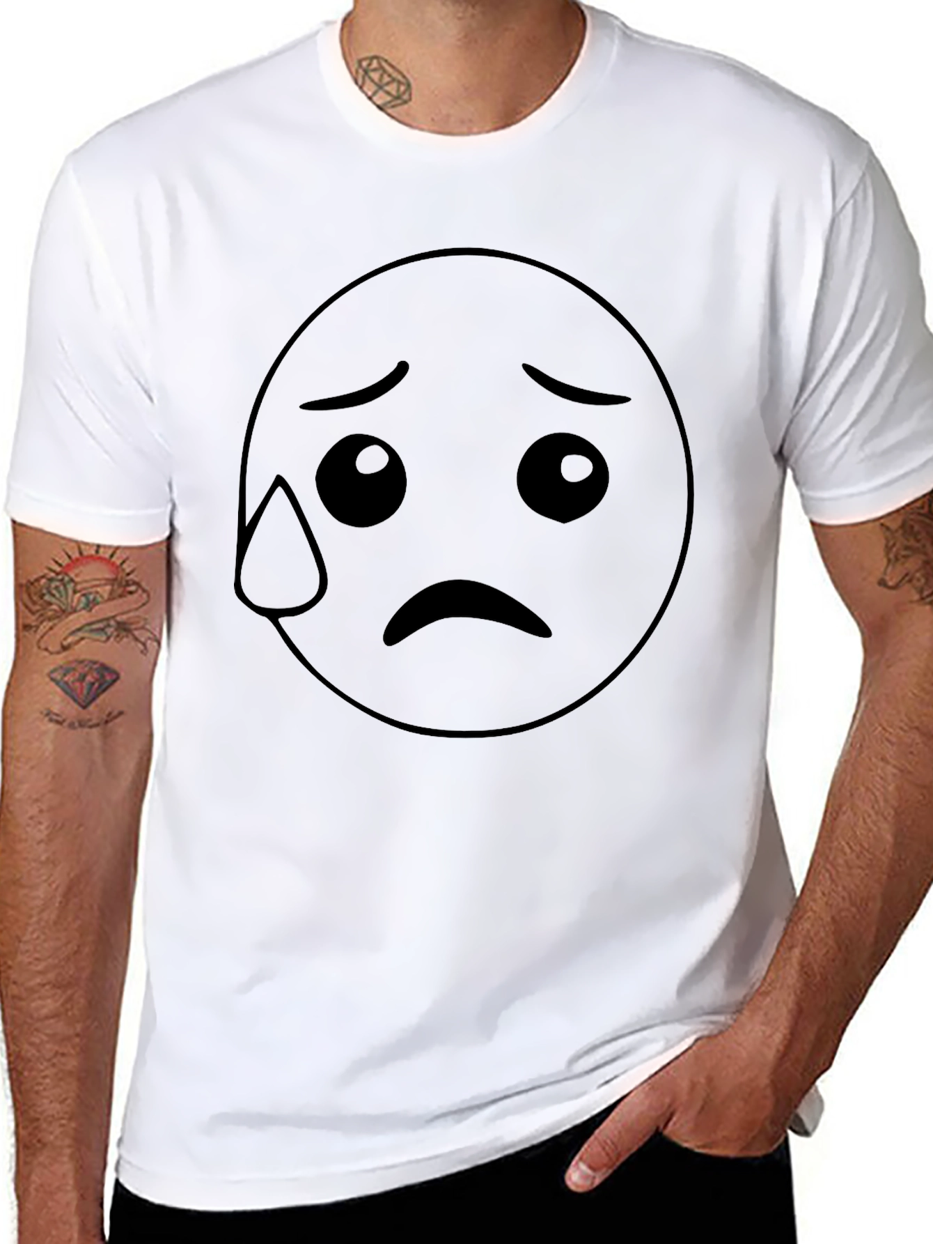 Sad Emoji Black T-Shirt - Unisex Cotton Tee